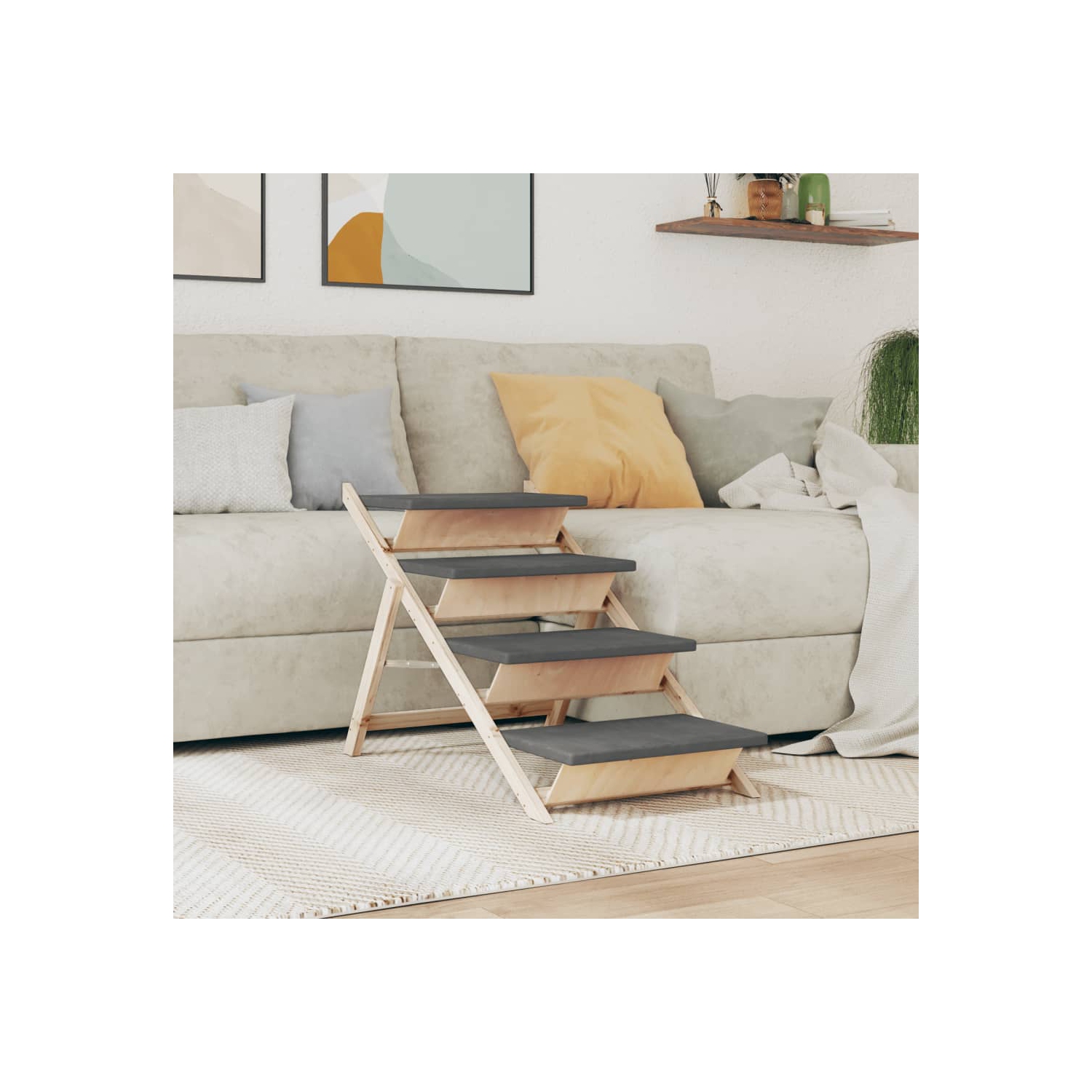 vidaXL Dog Stair Grey 105x47 cm Solid Wood Fir