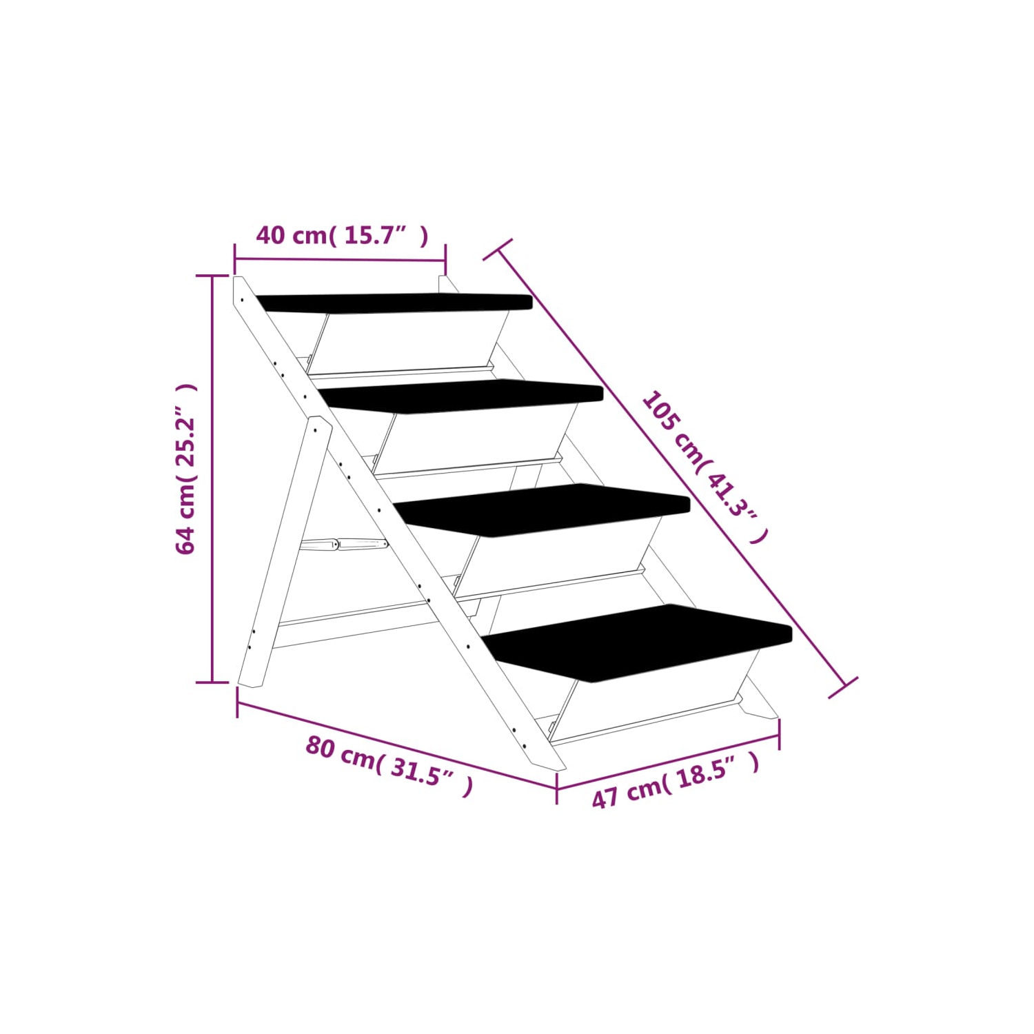 vidaXL Dog Stair Grey 105x47 cm Solid Wood Fir