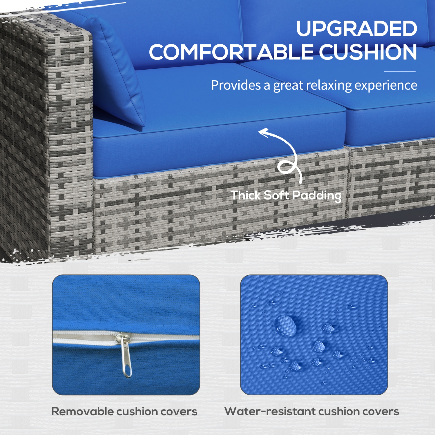 Sofa d'extérieur à trois places Outsunny avec coussins, canapé de patio en osier en rotin de polyéthylène avec coussins pour le jardin, la piscine,