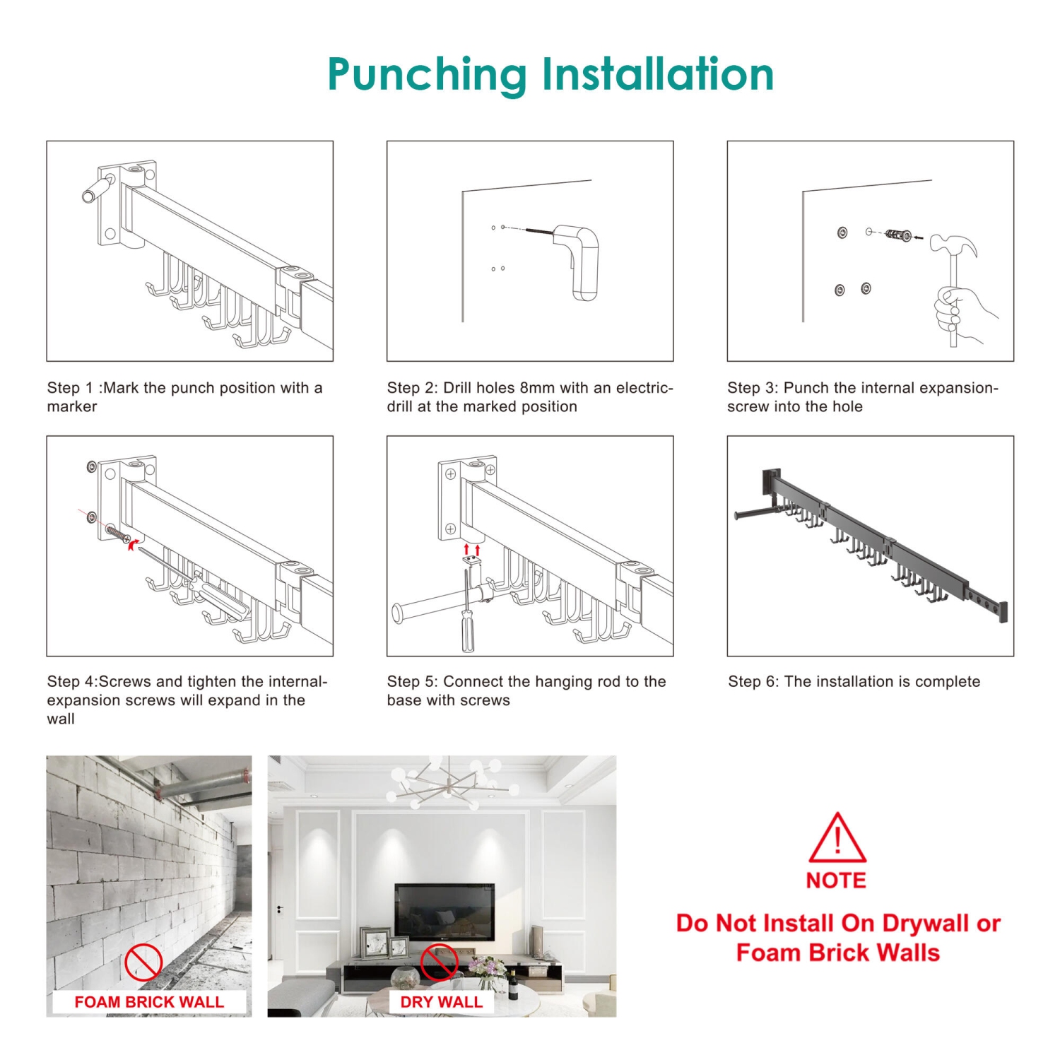 Support mural à vêtements à crochets en J, support à vêtements rétractable 103 cm