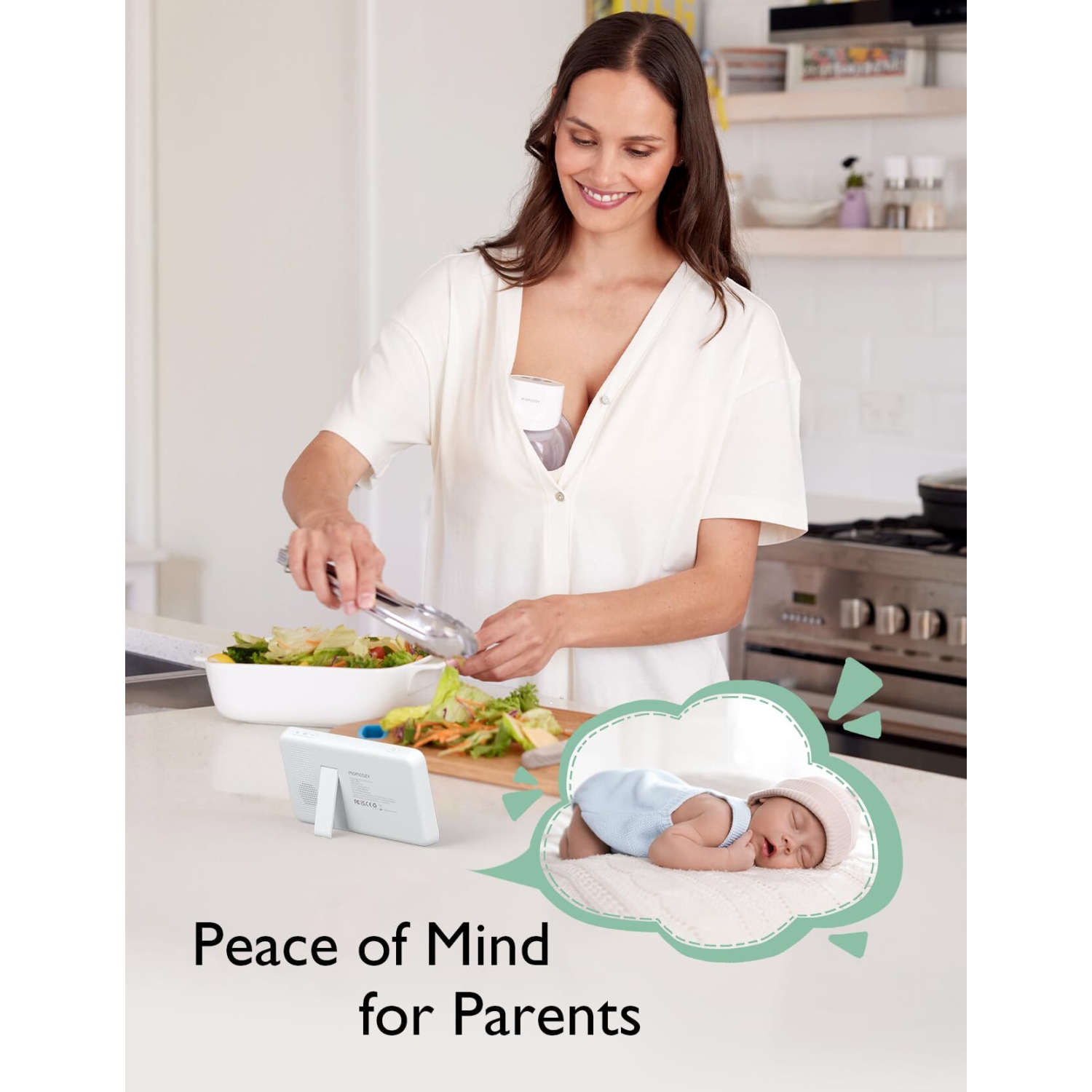 Interphone de surveillance vidéo MomCozy, interphone de surveillance HD 4,3 po avec caméra et audio sans Wi-Fi, écran divisé, vision nocturne