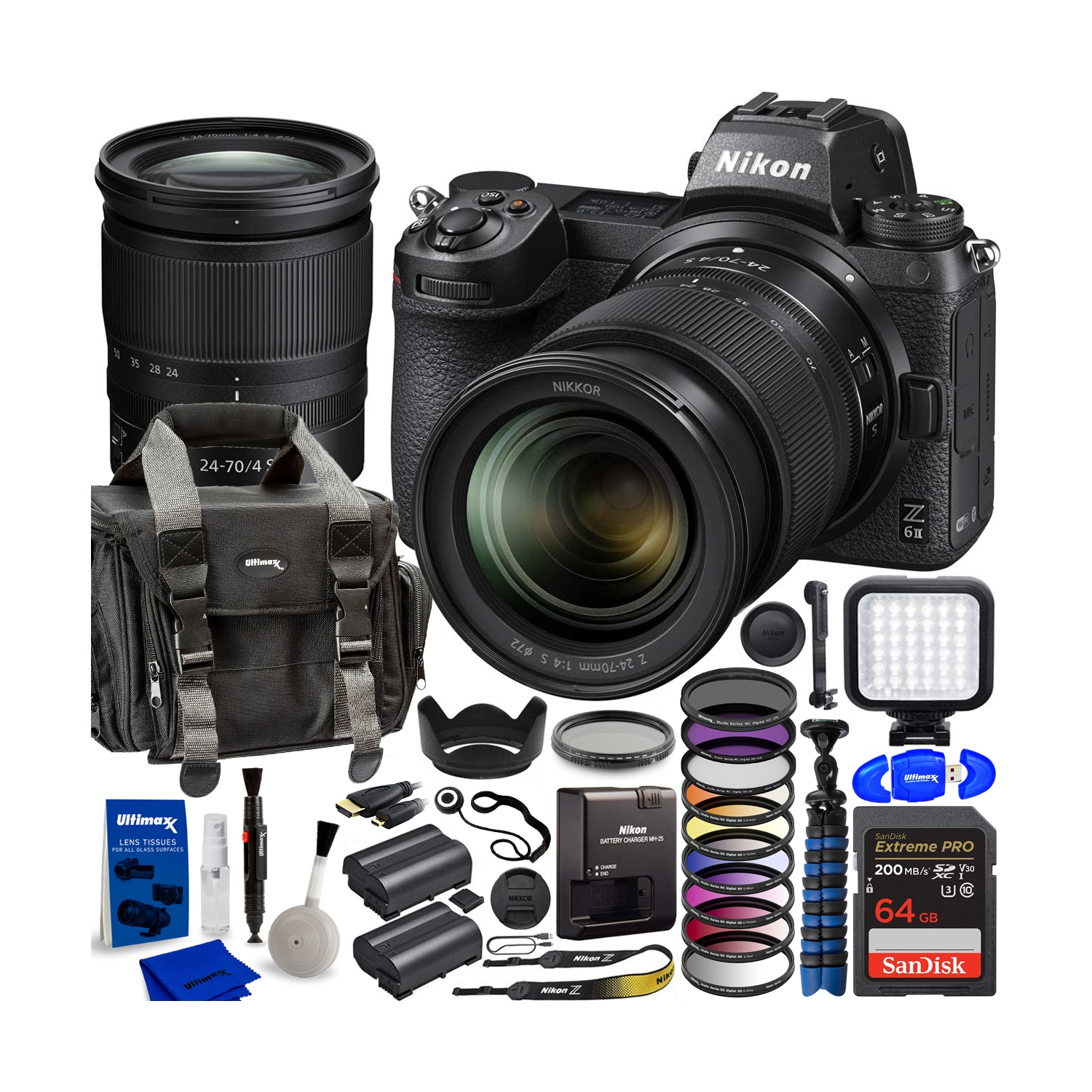Nikon Z 6II Mirrorless Digital Camera with Z 24-70mm S Lens - 14PC Accessory Kit