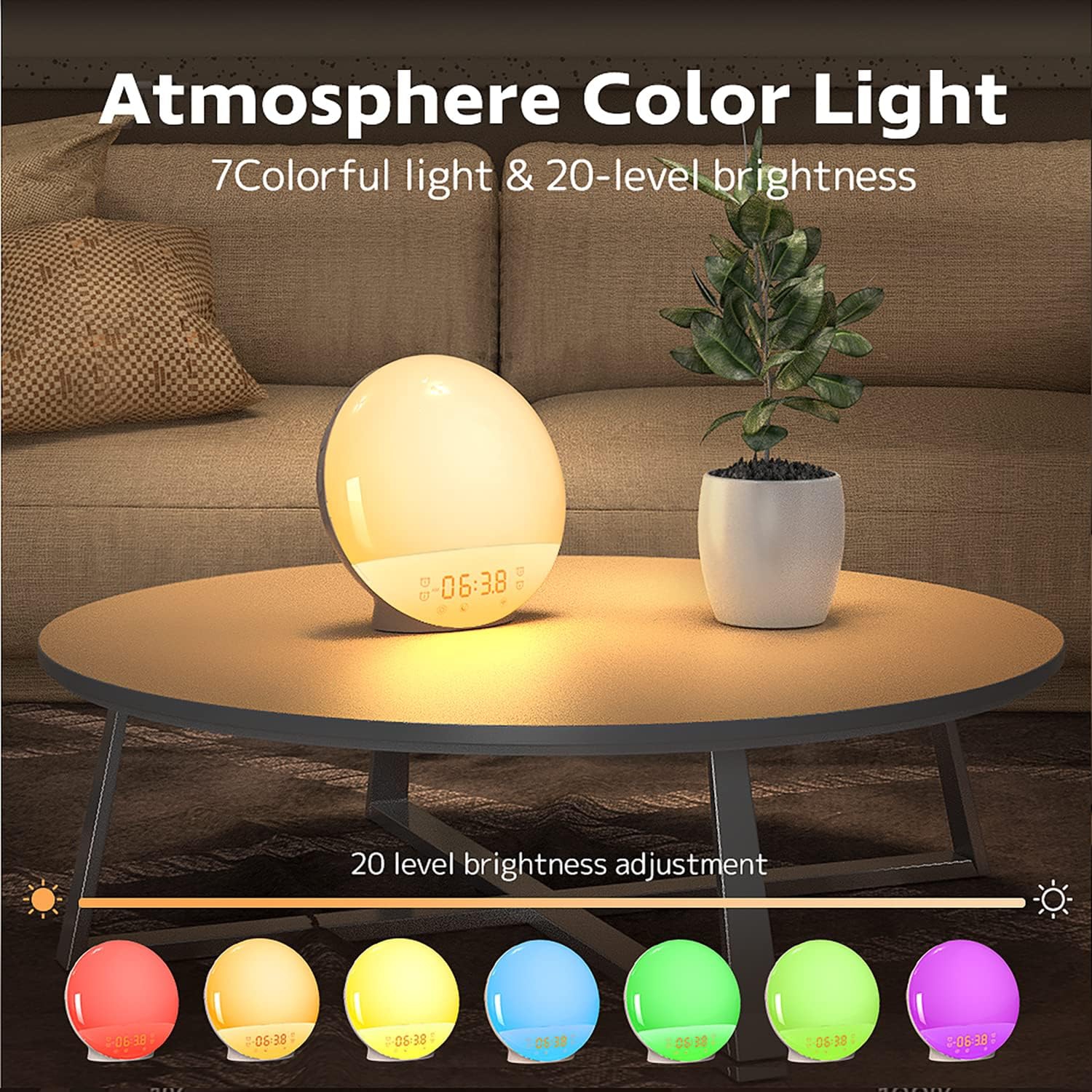 Sunrise Alarm Clock for Restful Mornings - 7 Colors Night Light, Wake Up Light with Sunrise/Sunset Simulation, Dual Alarms & Soothing Sounds, Snooze