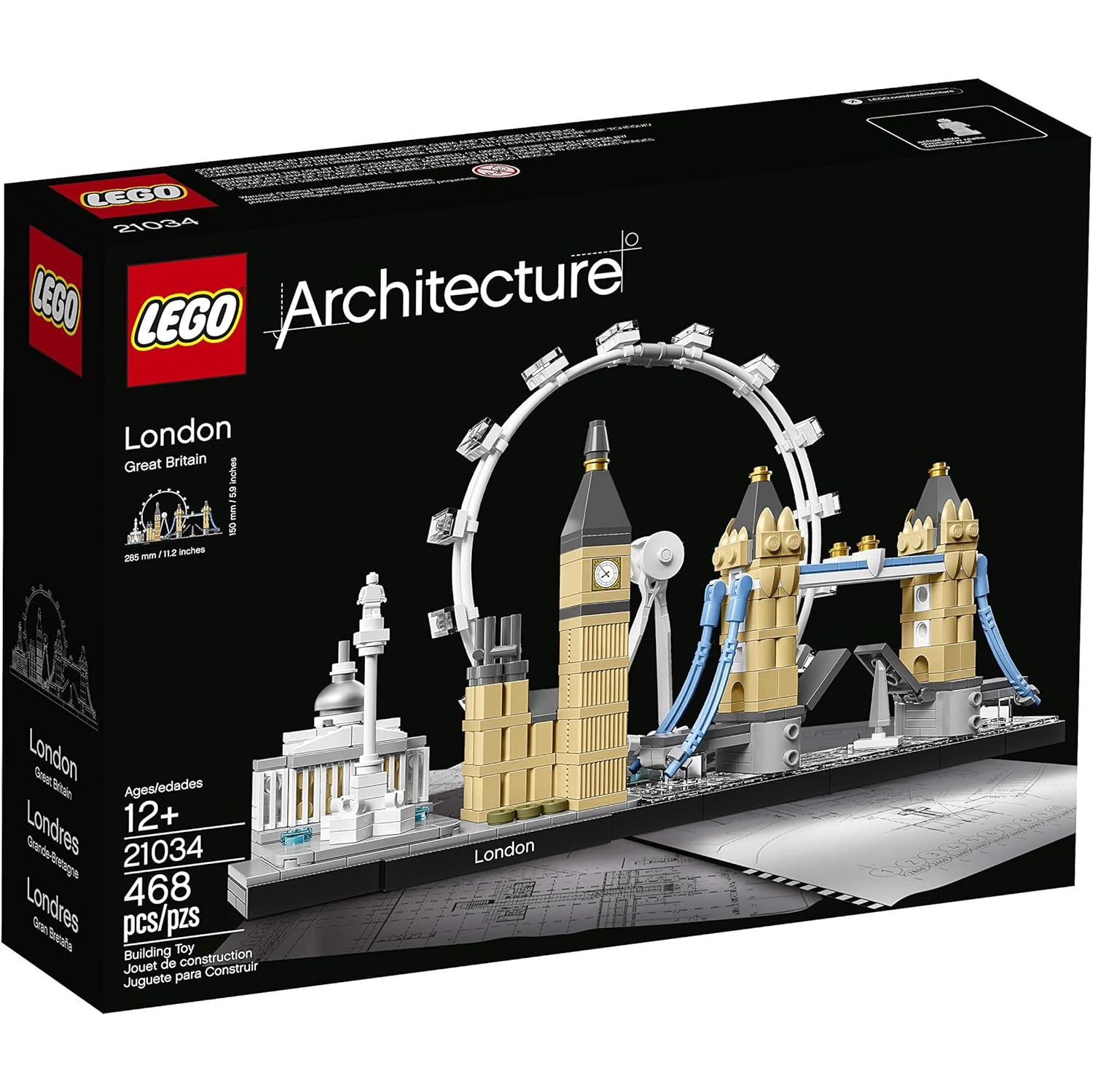 LEGO Architecture - Ensemble de construction de collection Skyline 21034 London avec London Eye, Big Ben et Tower Bridge, Office Home décor,