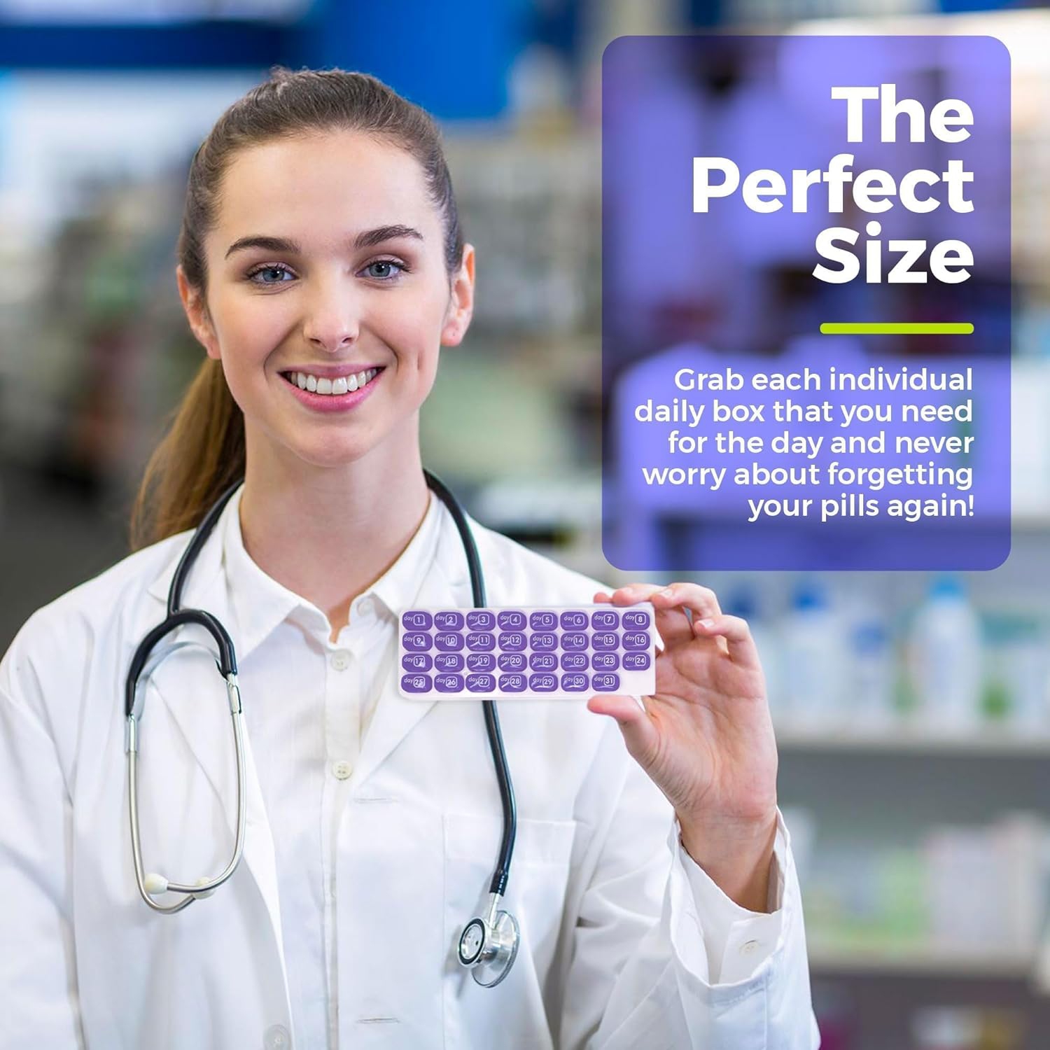 Monthly Pill Organizer - 31 Day Pill Organizer with Large Removable Medication Pod, Portable Pill Case Box and Holder for Daily Medicine and Vitamins