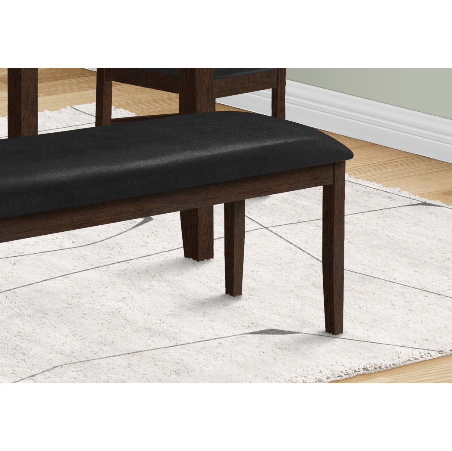 Banc rectangulaire de 48 po en bois massif brun et en cuir noir