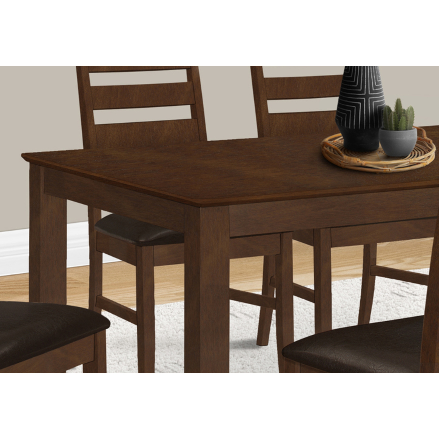 60” Rectangular Dining Table with Brown Veneer Top and Solid Wood Legs