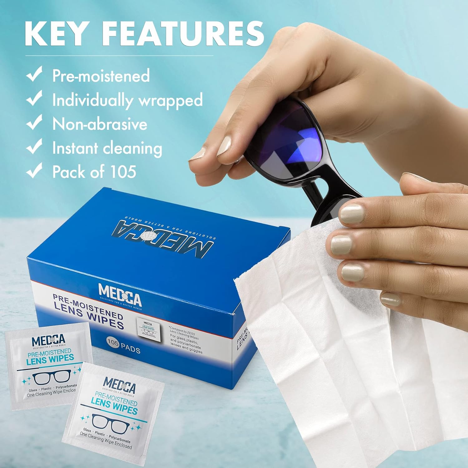 Lens Cleaning Wipes - [100 Pack] Pre Moistened Cleansing Cloths and Eyeglass Cleaner Wipe Pads for Phones, Tablet Screens, Helps Clean Cameras,