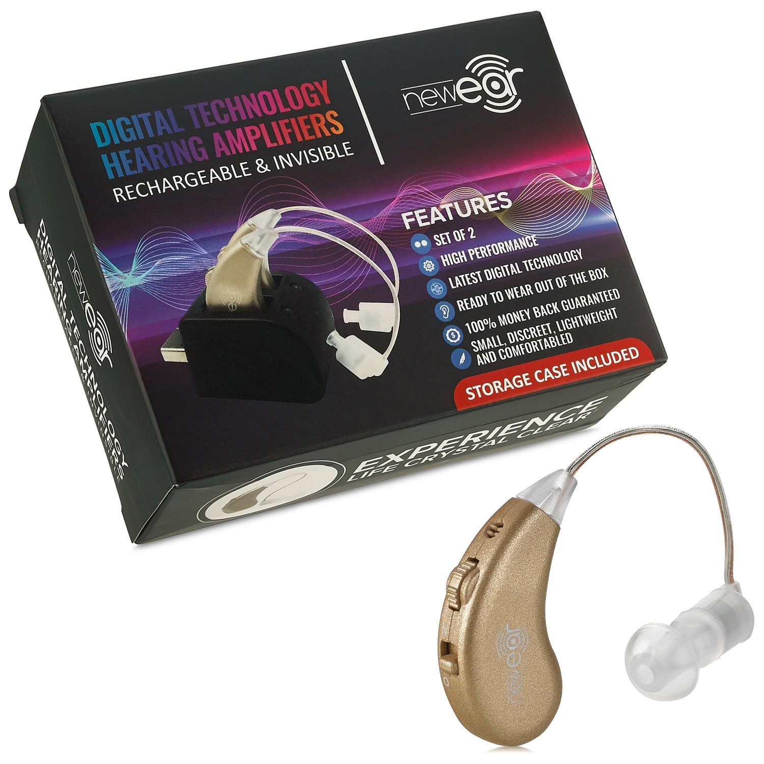 Amplificateurs auditifs numériques - paire d'amplificateurs audio personnels rechargeable BTE avec station d'accueil USB - amplificateur audio