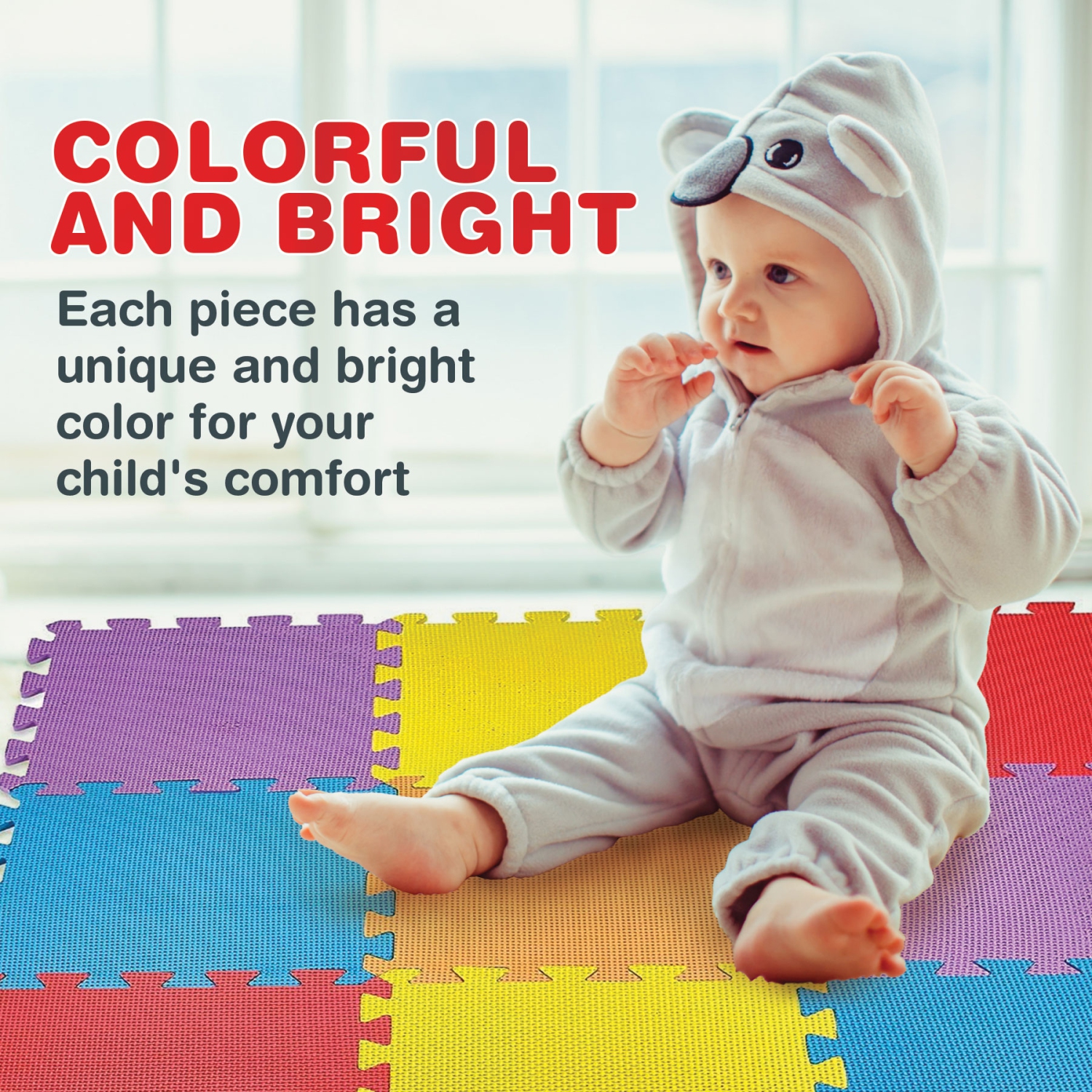 Tapis d'exercice à 10 carreaux Medca tapis de jeu en mousse EVA solide sécurité enfants - 10 pièces de couleur unie aléatoire, recevez soit rouge,