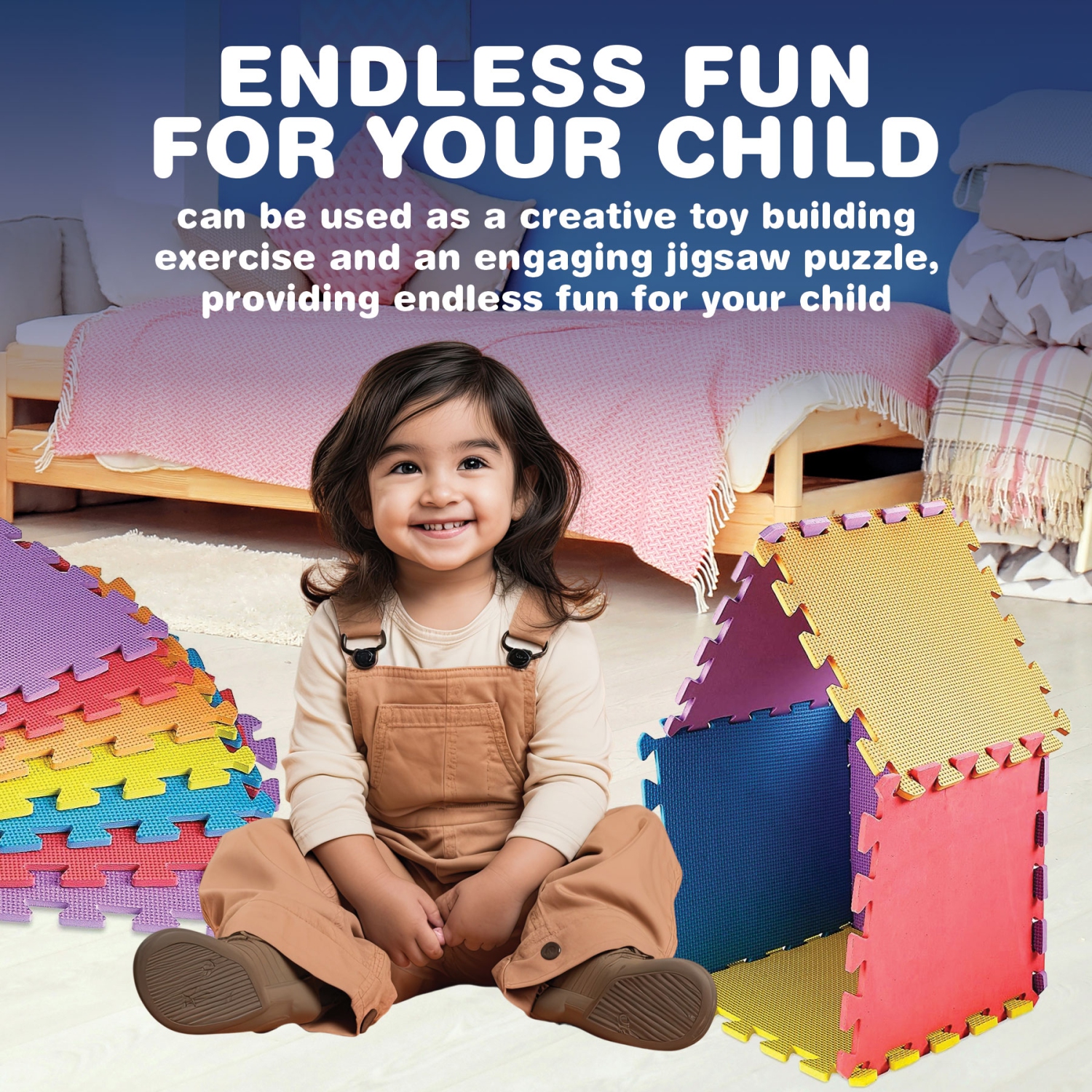 Tapis d'exercice à 10 carreaux Medca tapis de jeu en mousse EVA solide sécurité enfants - 10 pièces de couleur unie aléatoire, recevez soit rouge,