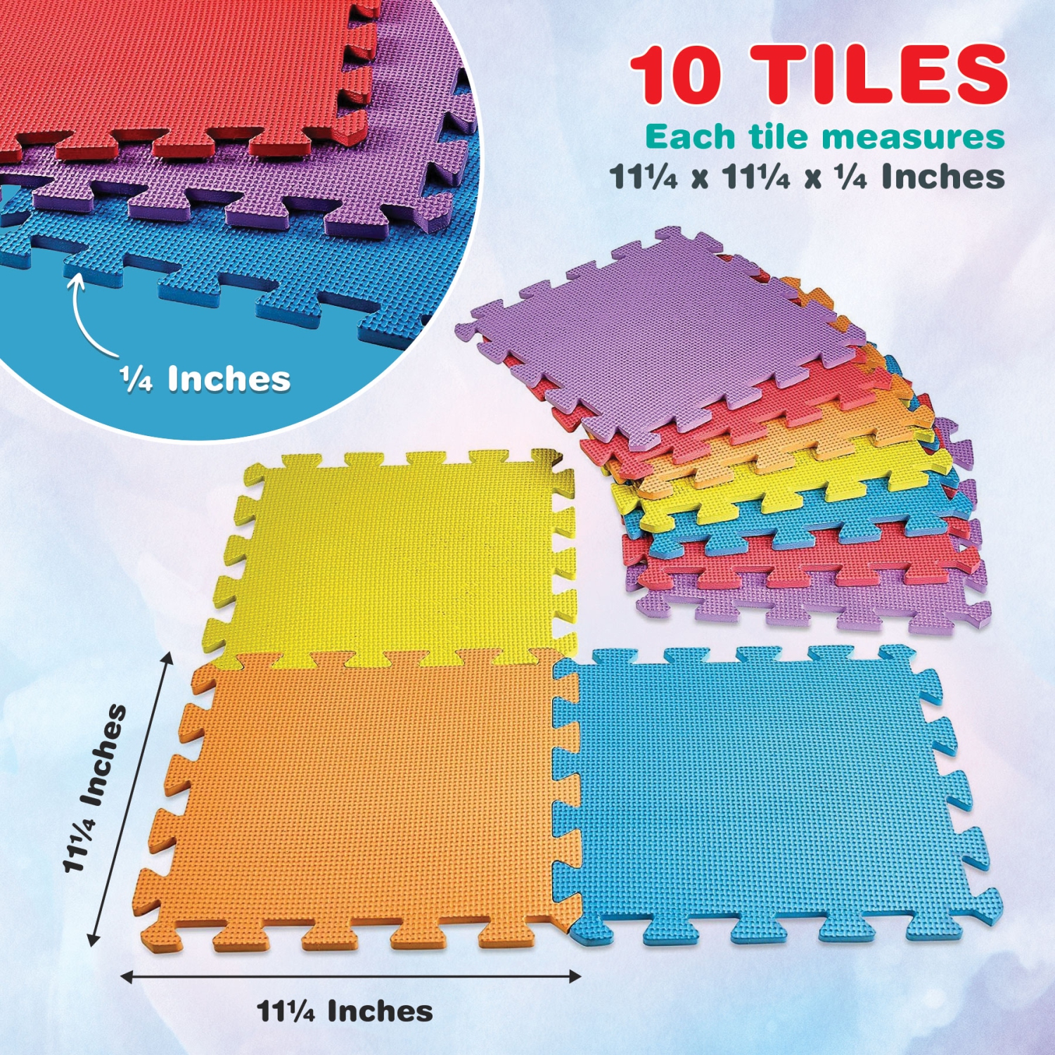 Tapis d'exercice à 10 carreaux Medca tapis de jeu en mousse EVA solide sécurité enfants - 10 pièces de couleur unie aléatoire, recevez soit rouge,