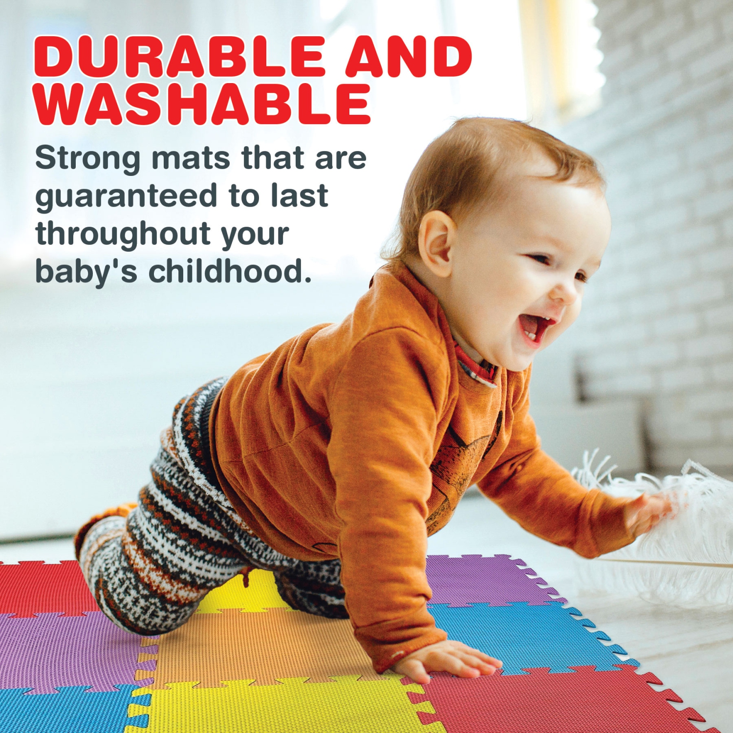 Tapis d'exercice à 10 carreaux Medca tapis de jeu en mousse EVA solide sécurité enfants - 10 pièces de couleur unie aléatoire, recevez soit rouge,