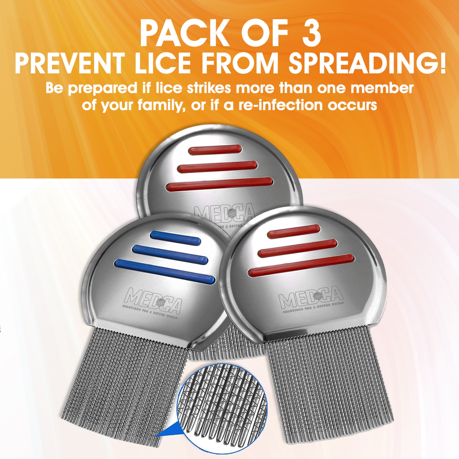 Lice Comb - Head Lice Treatment That's Individually Packaged Professional Stainless Steel Louse and Nit Combs Removes Eggs with Rounded Tips for