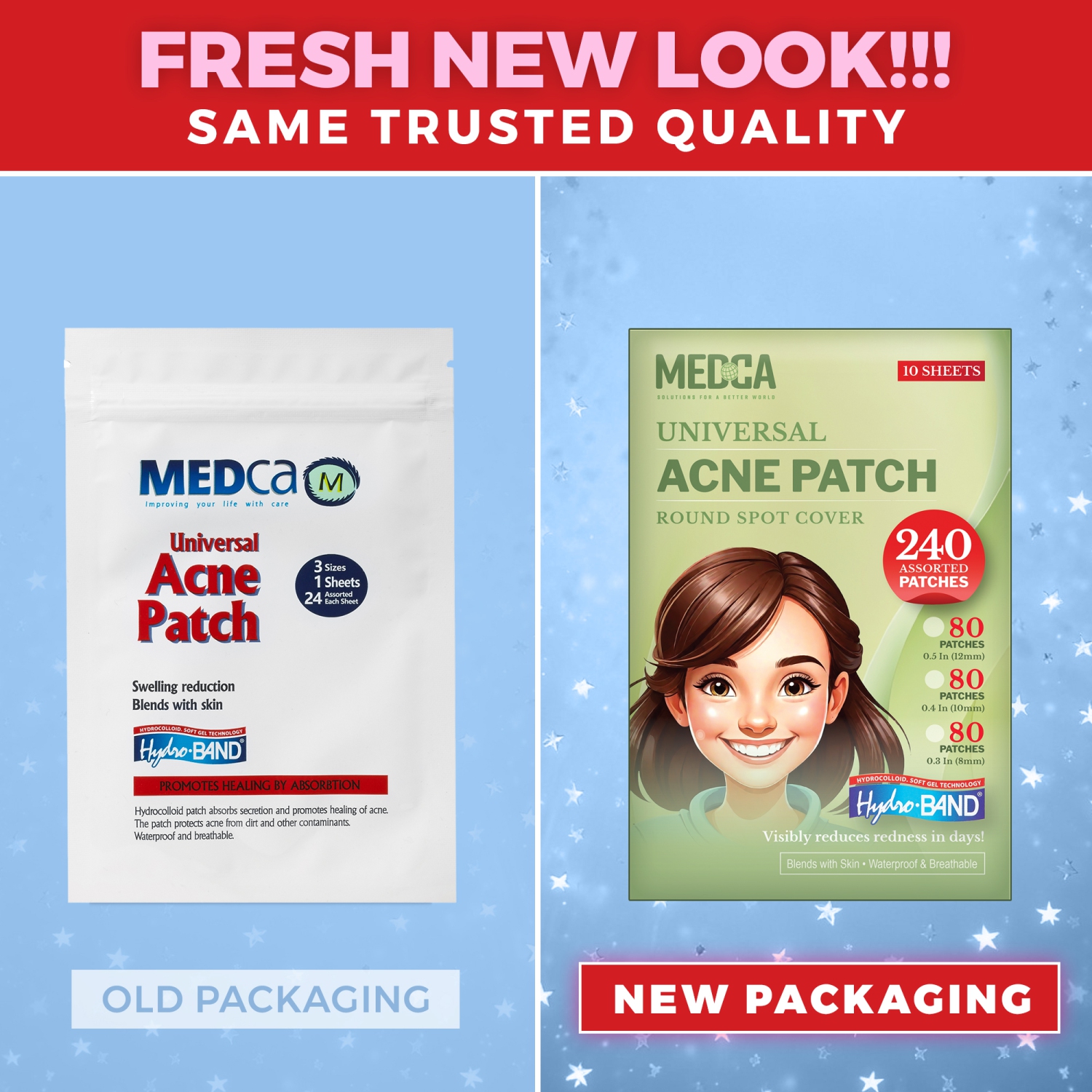 Acne Absorbing Covers - Hydrocolloid Acne Care Bandages Three Universal Patch Sizes, Acne Blemish Treatment for Face & Skin Spot Pore Patch, Reduce