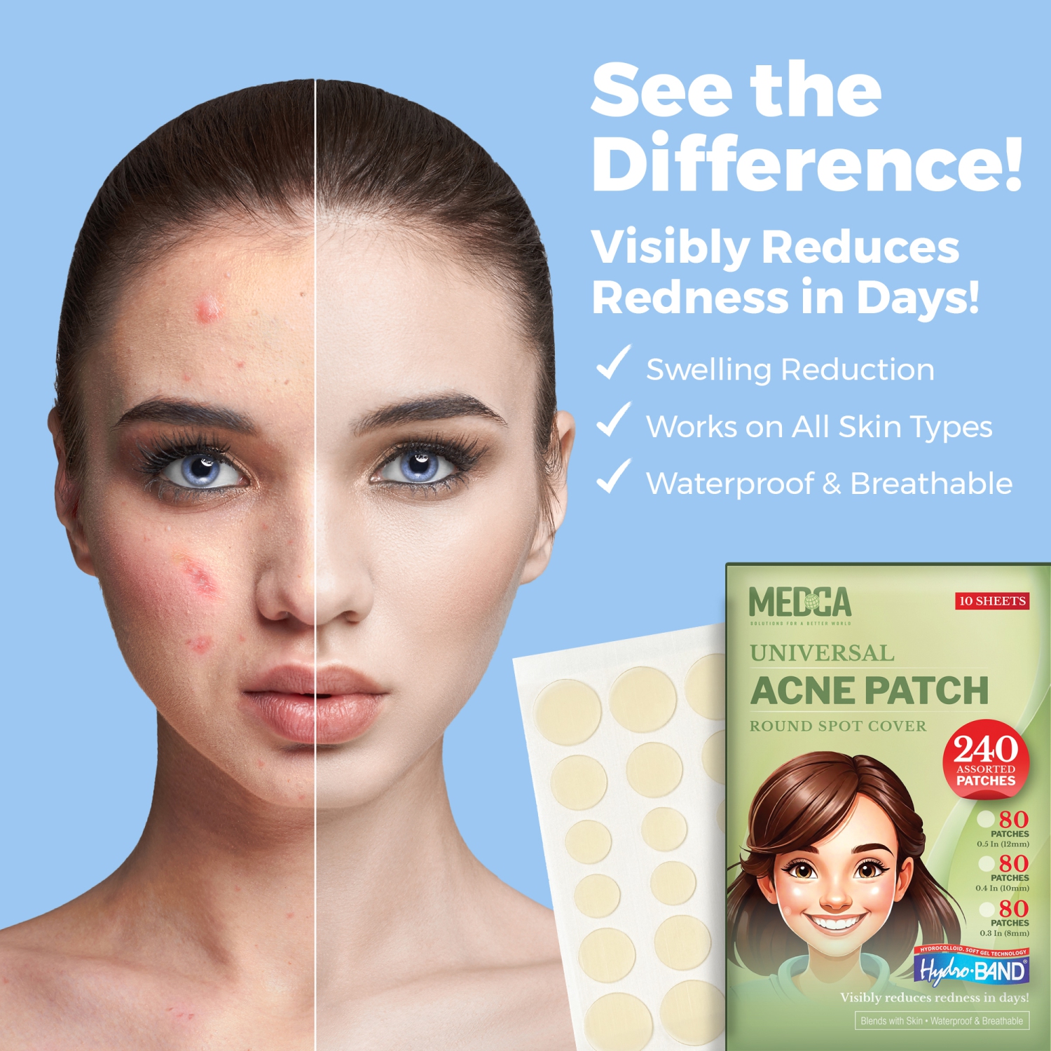 Acne Absorbing Covers - Hydrocolloid Acne Care Bandages Three Universal Patch Sizes, Acne Blemish Treatment for Face & Skin Spot Pore Patch, Reduce