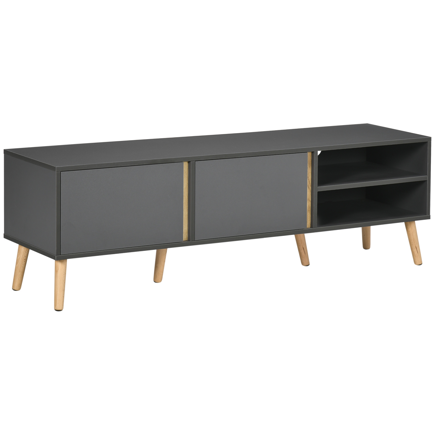 HOMCOM TV Stand Cabinet for TVs up to 55", Entertainment Unit with Doors, Storage Shelves and Cable Holes for Living Room, Bedroom, Dark Grey