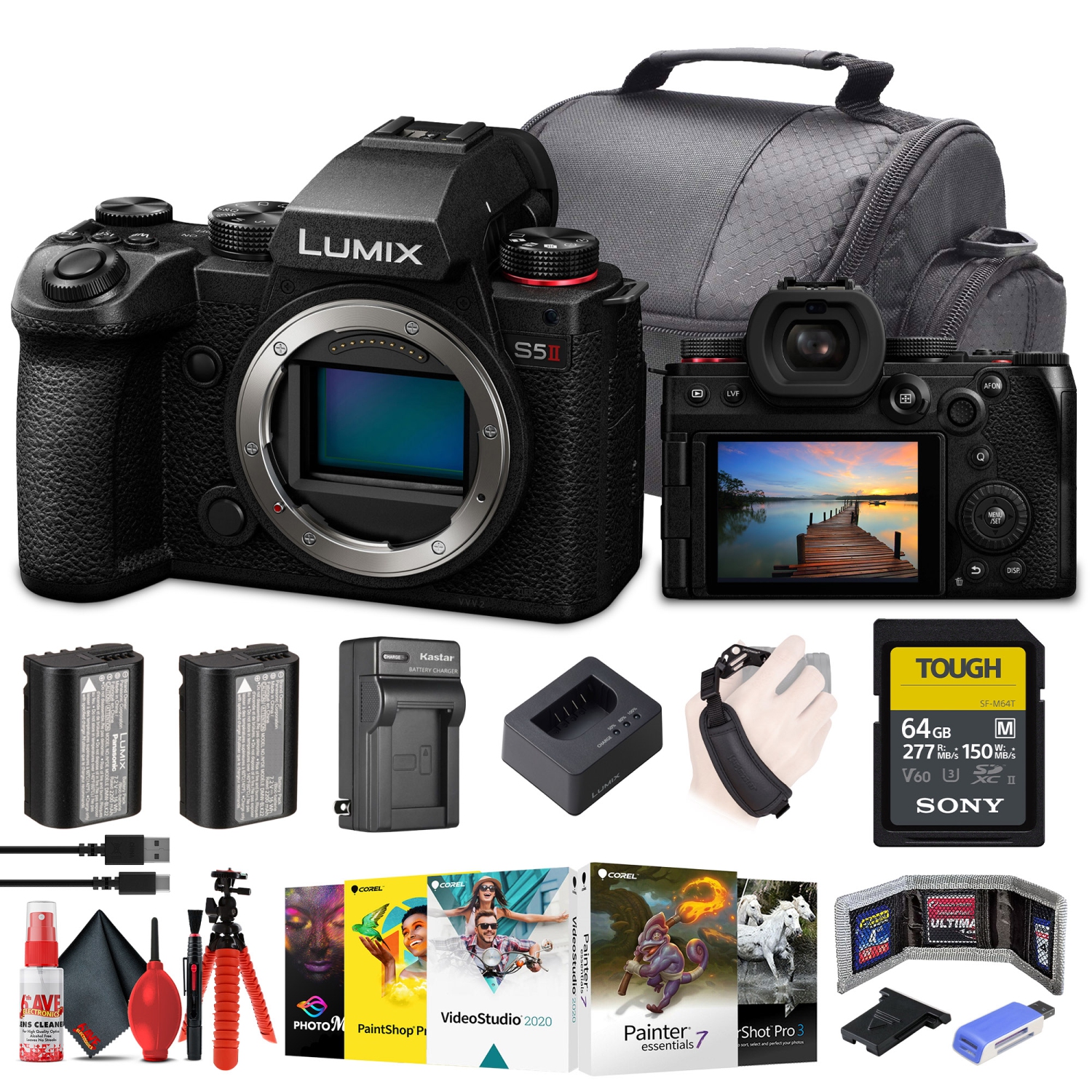 Panasonic Lumix S5 II Mirrorless Camera (DC-S5M2BODY) + 64GB Memory Card + More