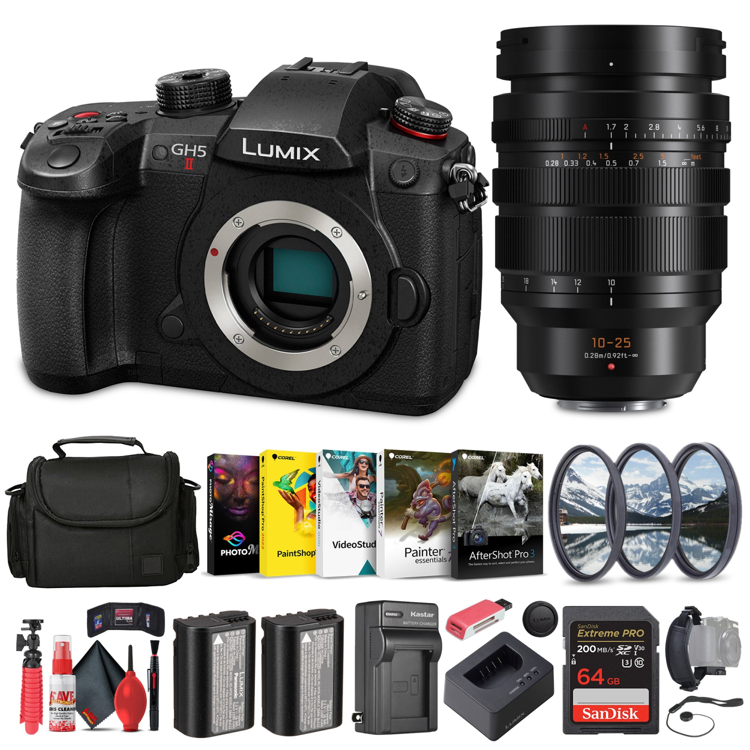 Panasonic Lumix GH5 II Mirrorless Camera + Panasonic 10-25mm f/1.7 Lens + More