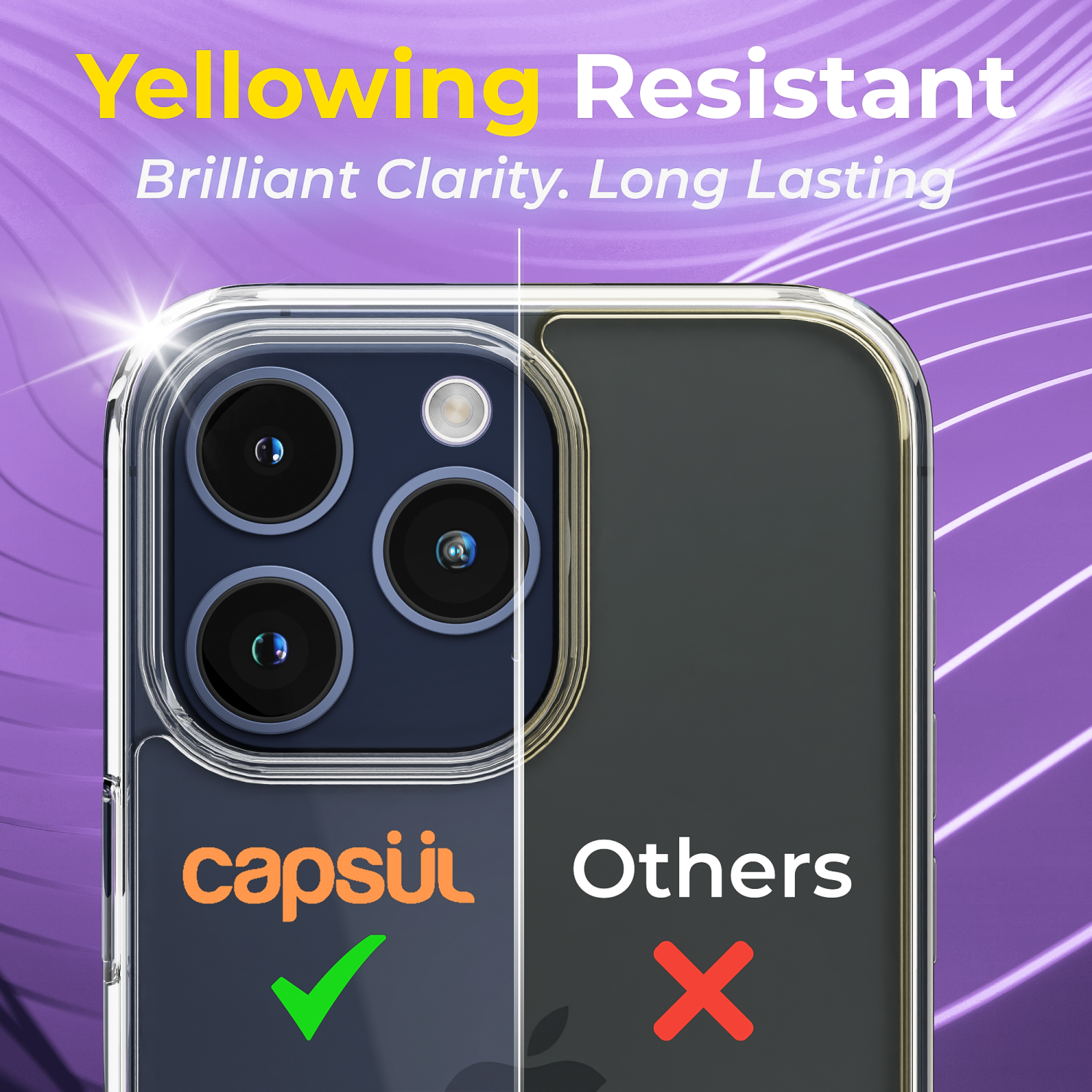 CAPSUL case for iPhone 15 Pro Max Clear Case ONLY [Yellowing-Resistant] iPhone 15 Pro Max Hard Back Soft Bumper Cover with Drop Protection