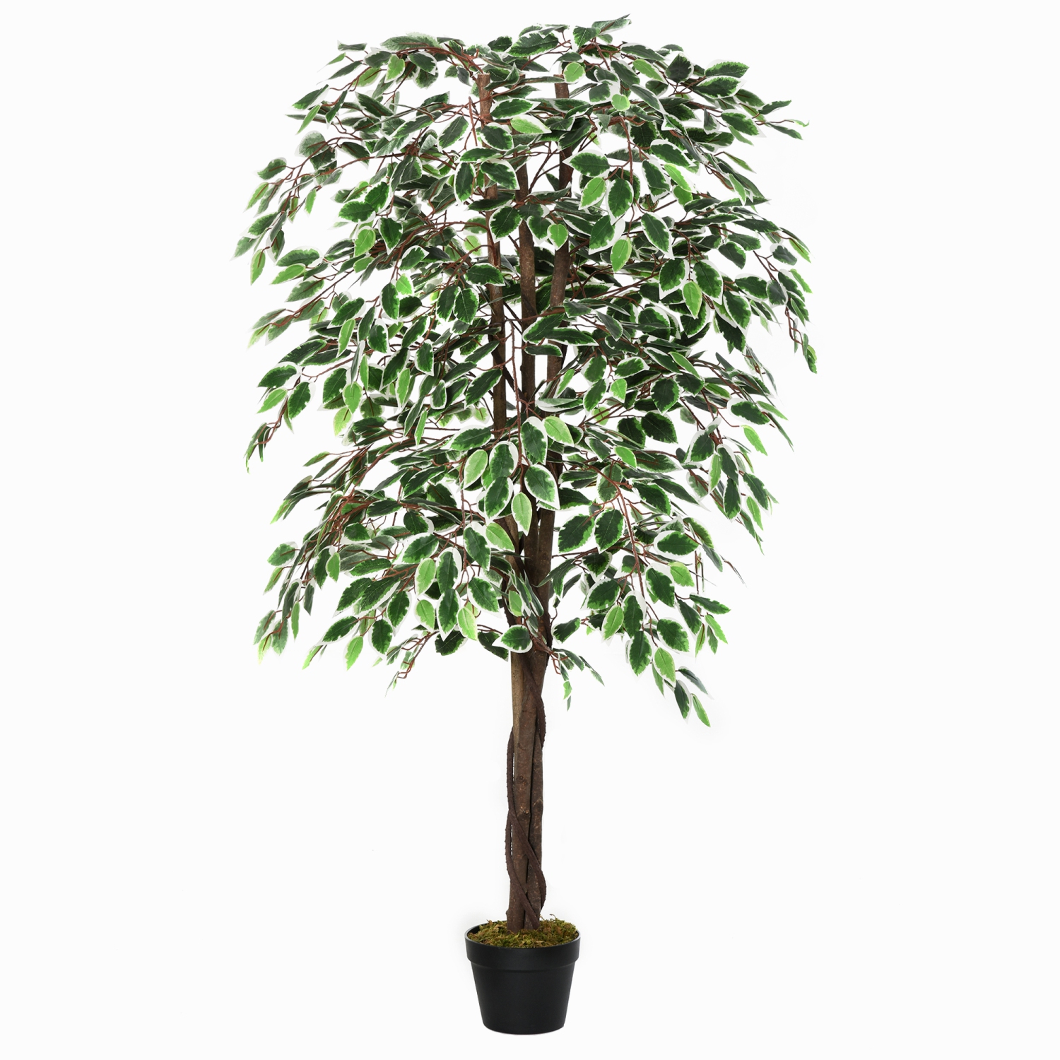 Outsunny 5.3FT Artificial Ficus Tree, Fake Tree with Leaves, Faux Plant in Nursery Pot for Indoor and Outdoor Decoration