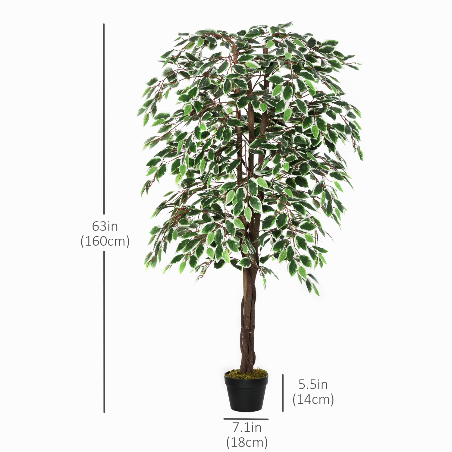 Outsunny 5.3FT Artificial Ficus Tree, Fake Tree with Leaves, Faux Plant in Nursery Pot for Indoor Decoration