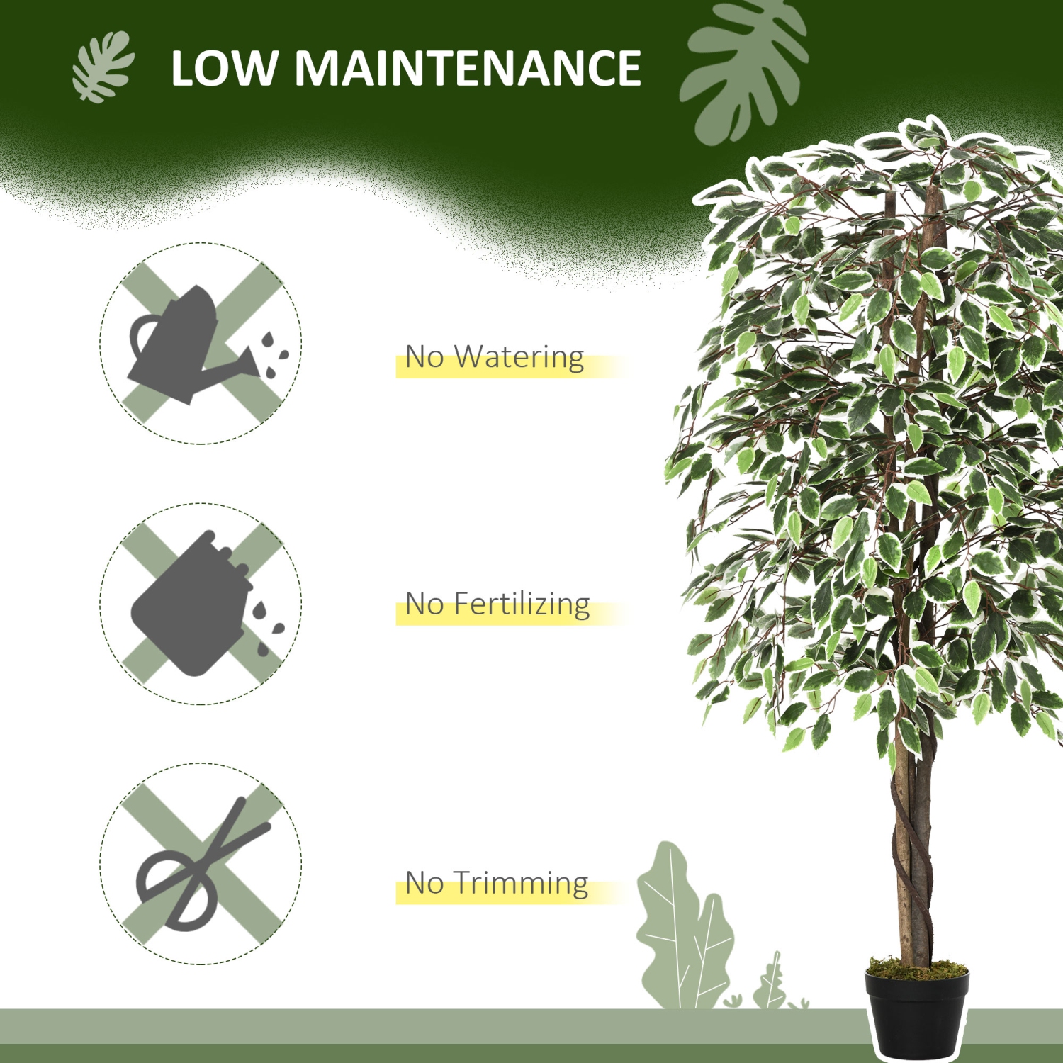 Outsunny 5.3FT Artificial Ficus Tree, Fake Tree with Leaves, Faux Plant in Nursery Pot for Indoor Decoration