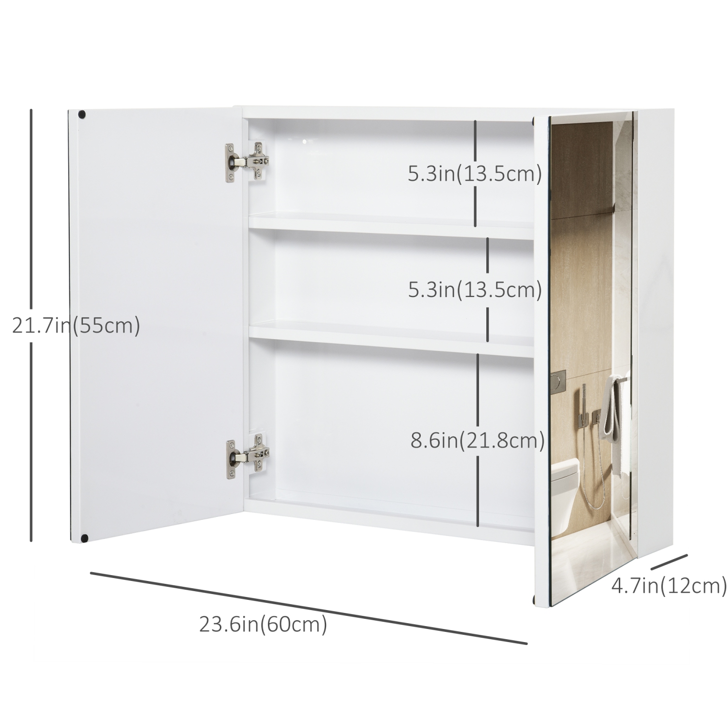 kleankin Bathroom Mirror Cabinet, 24" x 22" Metal Medicine Cabinet, Wall-Mounted Bathroom Cabinet with Double Doors, White