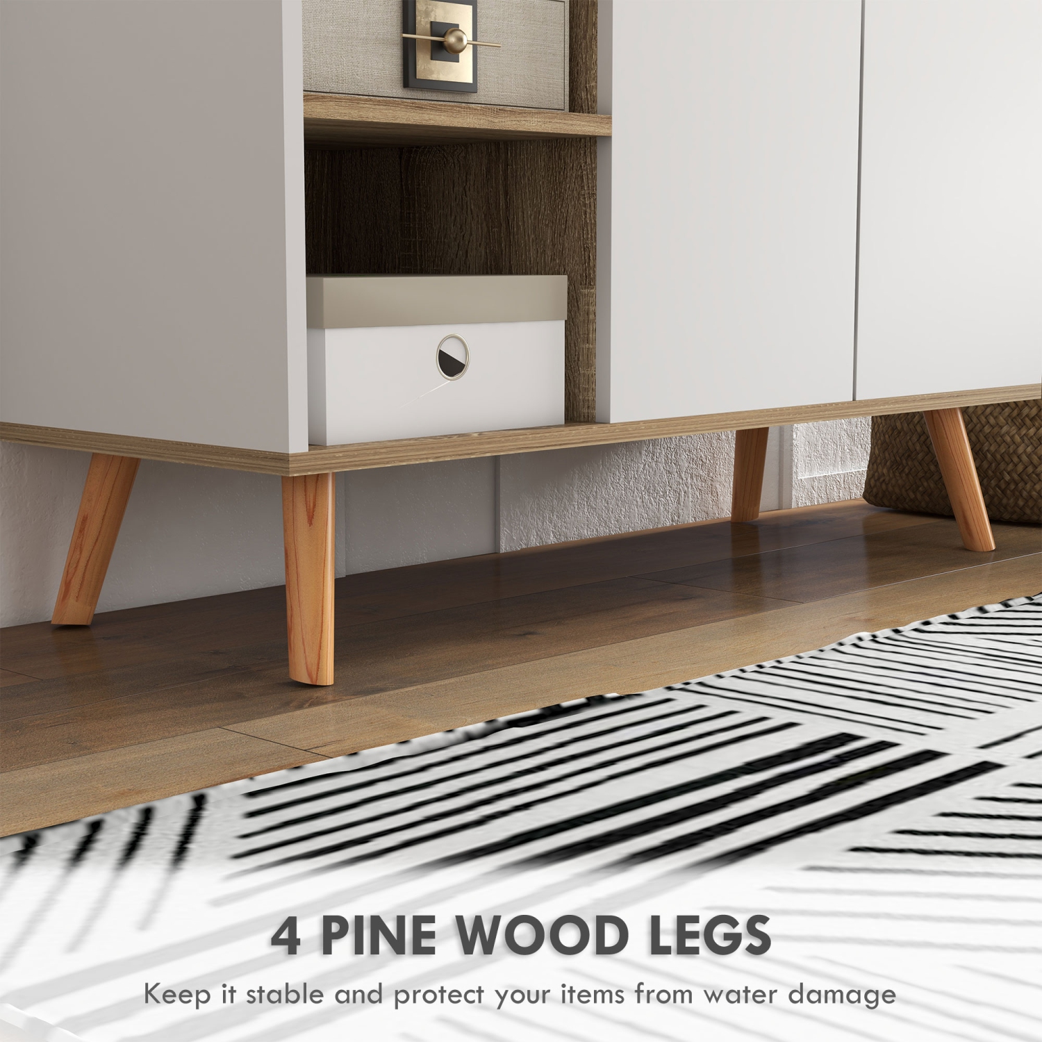 HOMCOM Sideboard, Modern Kitchen Cabinet, Storage Cabinet with Drawer, Soft Close Doors, 3 Open Compartments and Adjustable Shelves, White