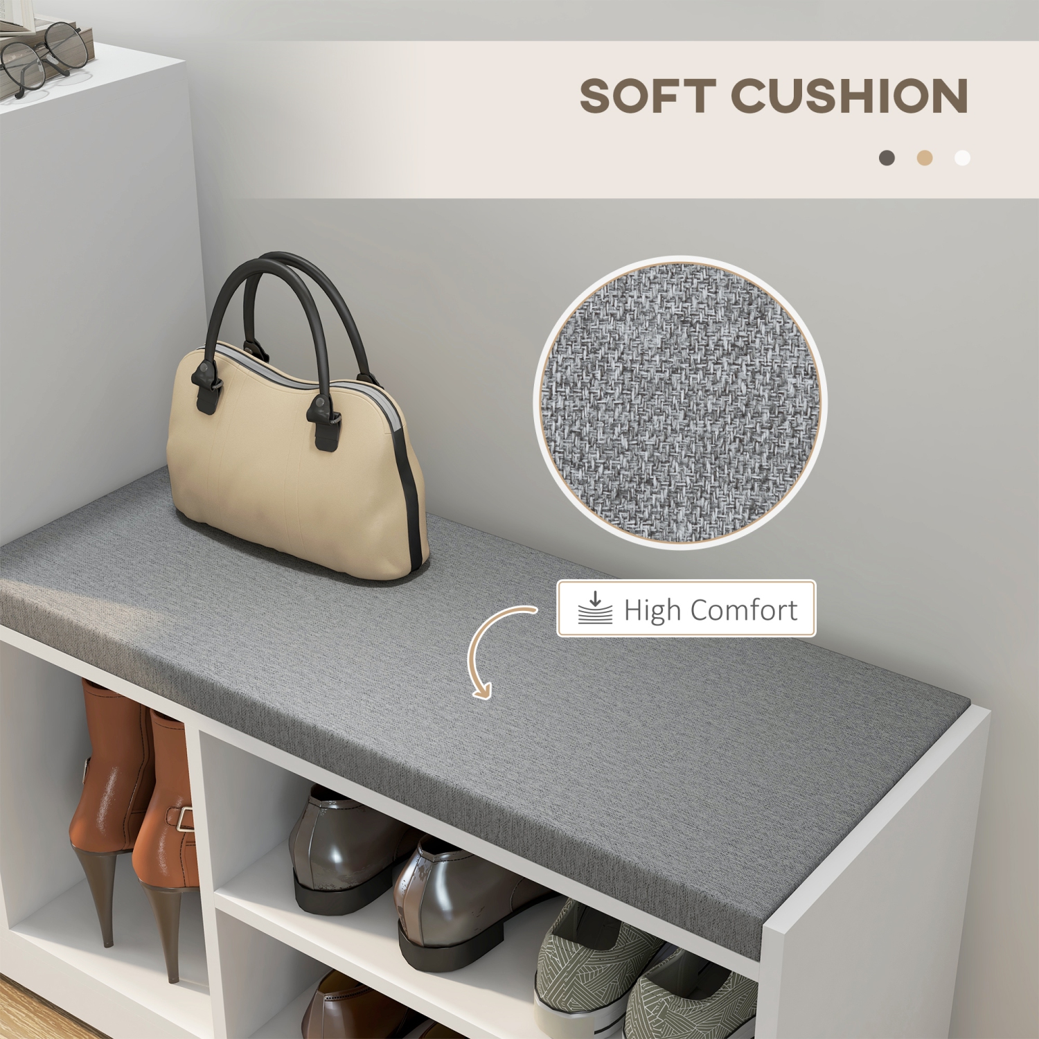 Banc à chaussures de HOMCOM avec coussin de siège, banc d'entrée avec tablettes réglables, tiroir, 6 compartiments ouverts et dessus de table pour