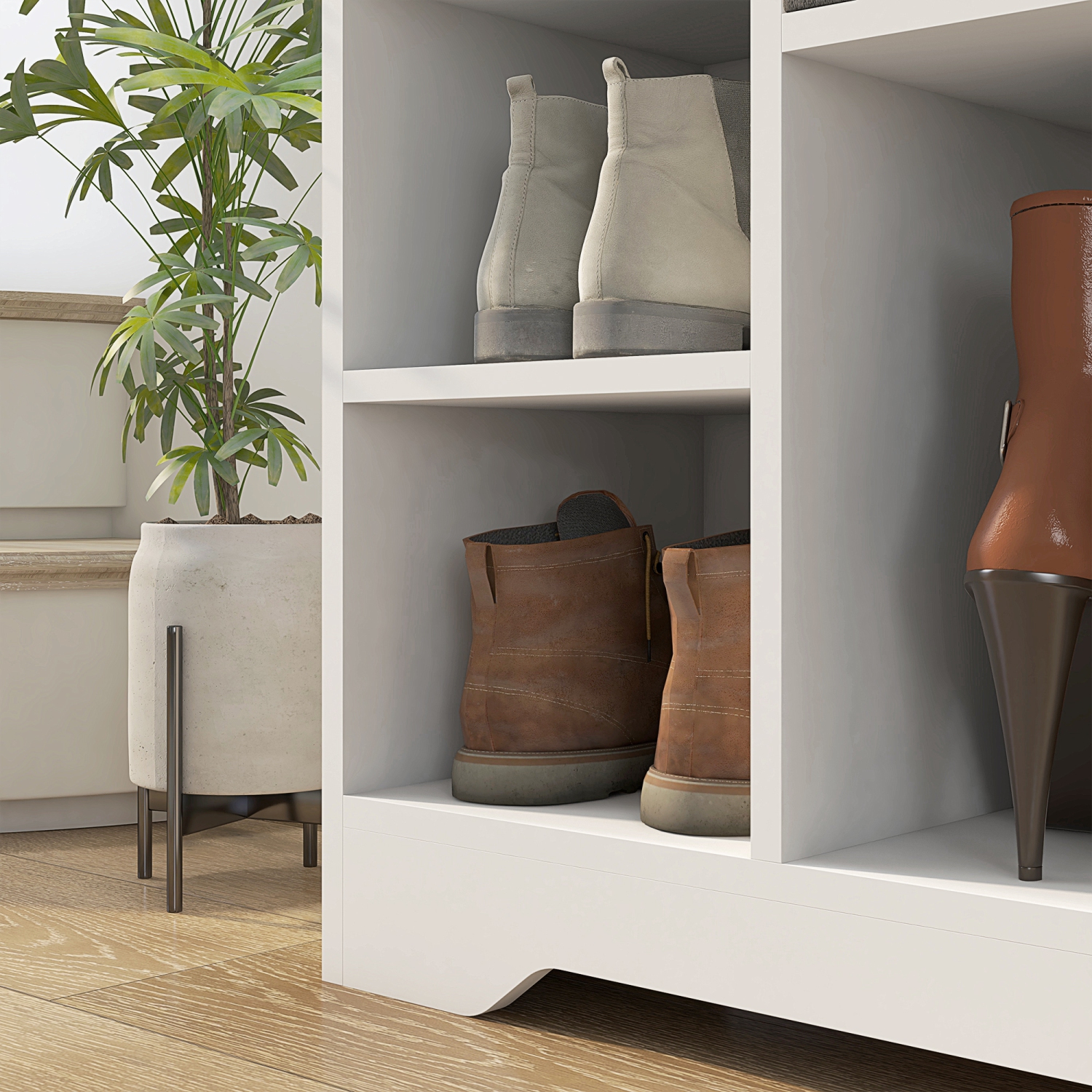 Banc à chaussures de HOMCOM avec coussin de siège, banc d'entrée avec tablettes réglables, tiroir, 6 compartiments ouverts et dessus de table pour