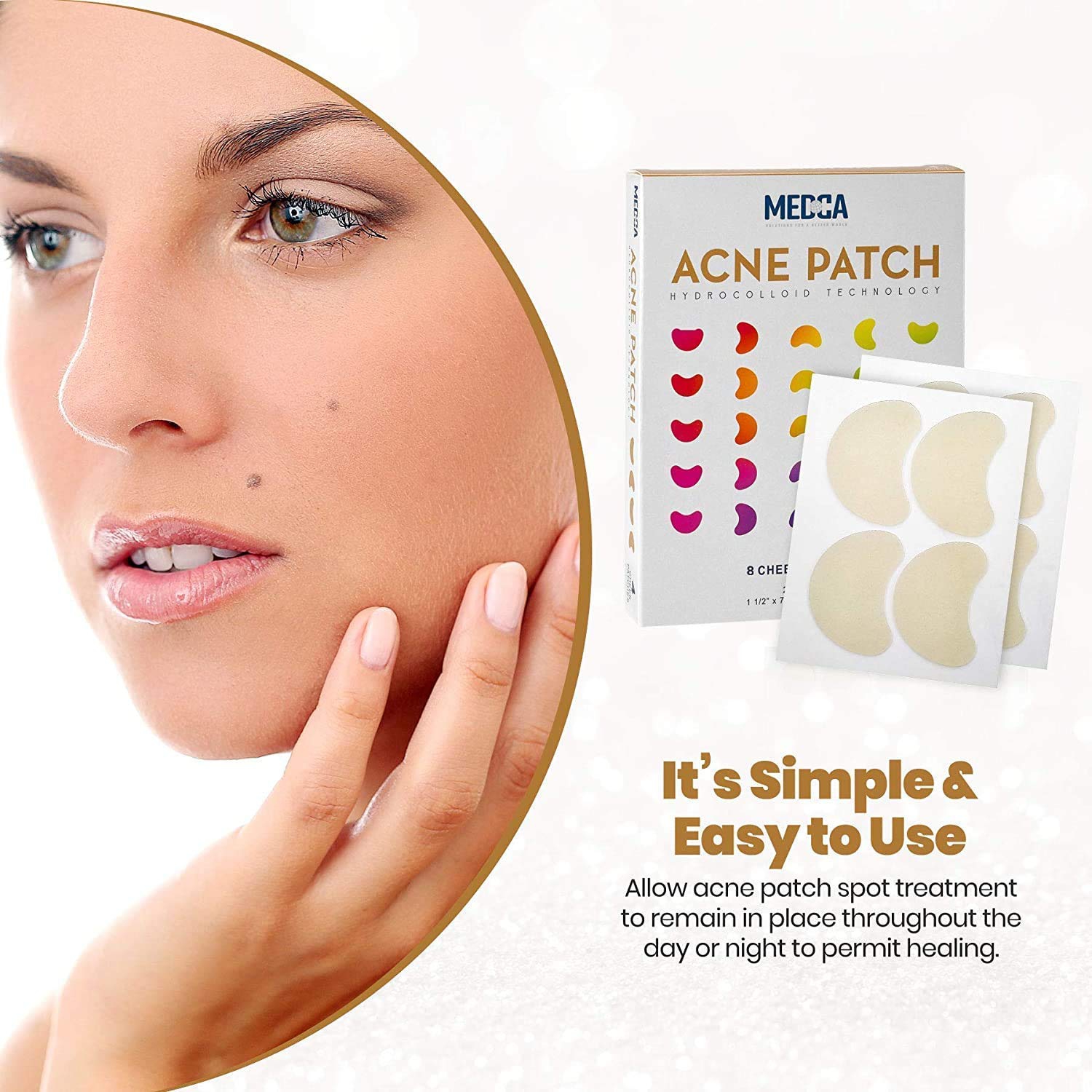 Medca Acne Care Pimple Patch Absorbing Covers - 16 Count Cheek Size Acne Spot Treatment Hydrocolloid Bandage Face & Skin Spot Patch Conceals Acne,