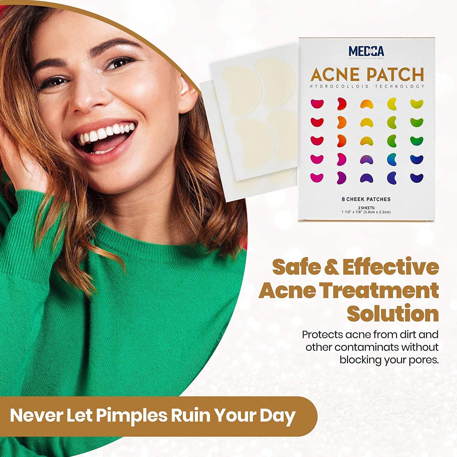 Medca Acne Care Pimple Patch Absorbing Covers - 16 Count Cheek Size Acne Spot Treatment Hydrocolloid Bandage Face & Skin Spot Patch Conceals Acne,