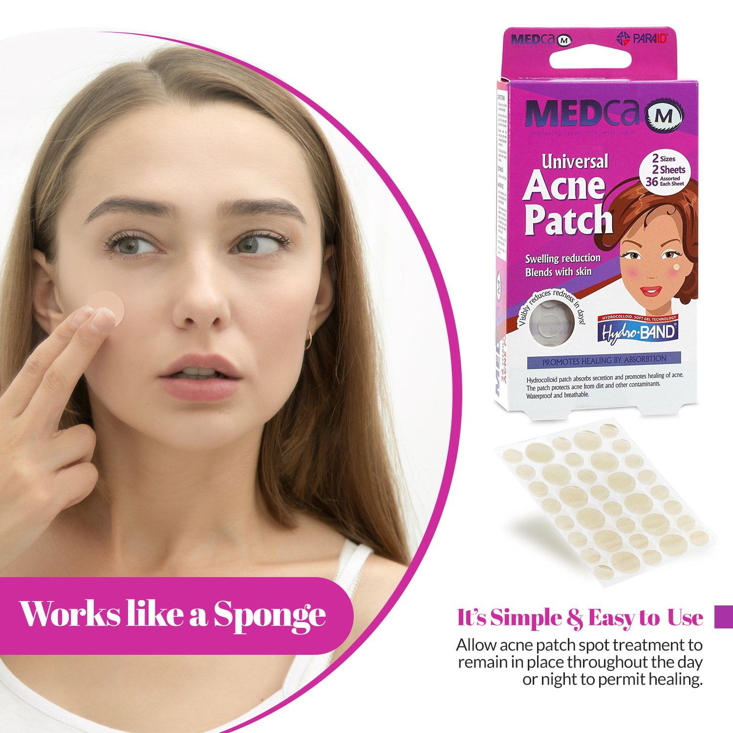 Medca Acne Care Pimple Patch absorber Cover - pansements hydrocolloïdes deux tailles universelles, traitement Acne Spot pour face & Skin Spot Patch ,