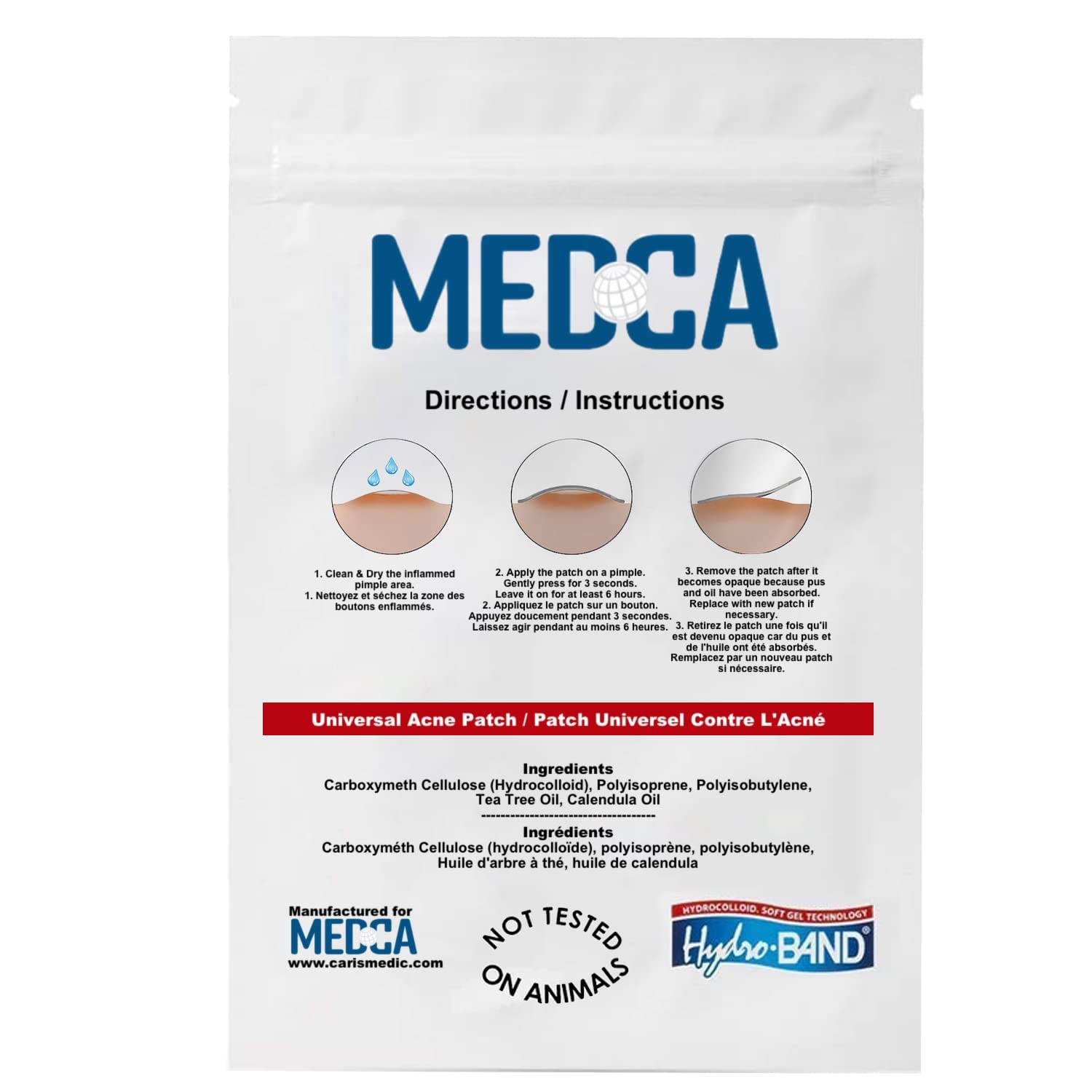 Medca Acne Care Pimple Patch Absorbing Cover - Hydrocolloid Bandages Two Universal Sizes, Acne Spot Treatment for Face & Skin Spot Patch, Reduces