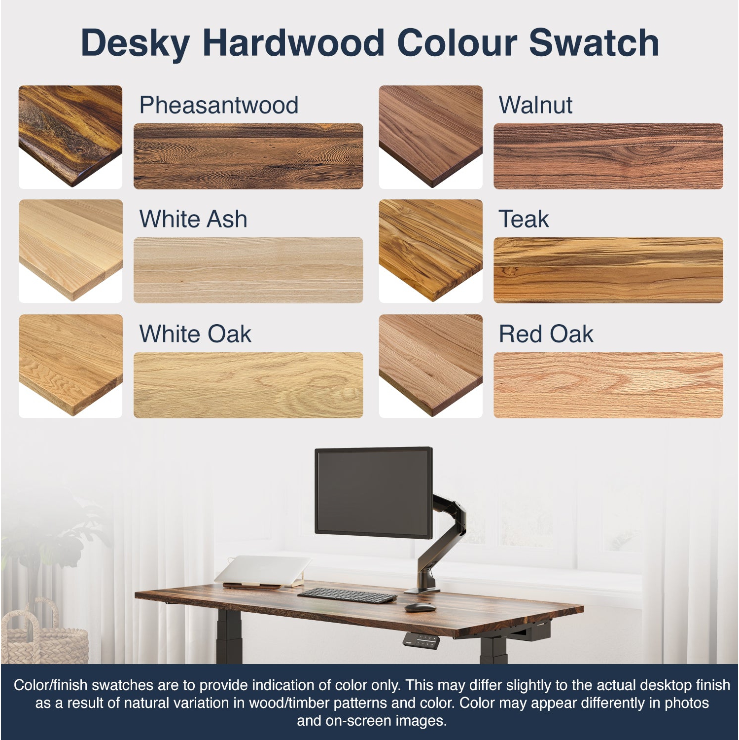 Desky Dual Hardwood Sit Stand Desk - Natural Walnut / Matte Black Standing Computer Desk For Home Office & Study 48" x 30"