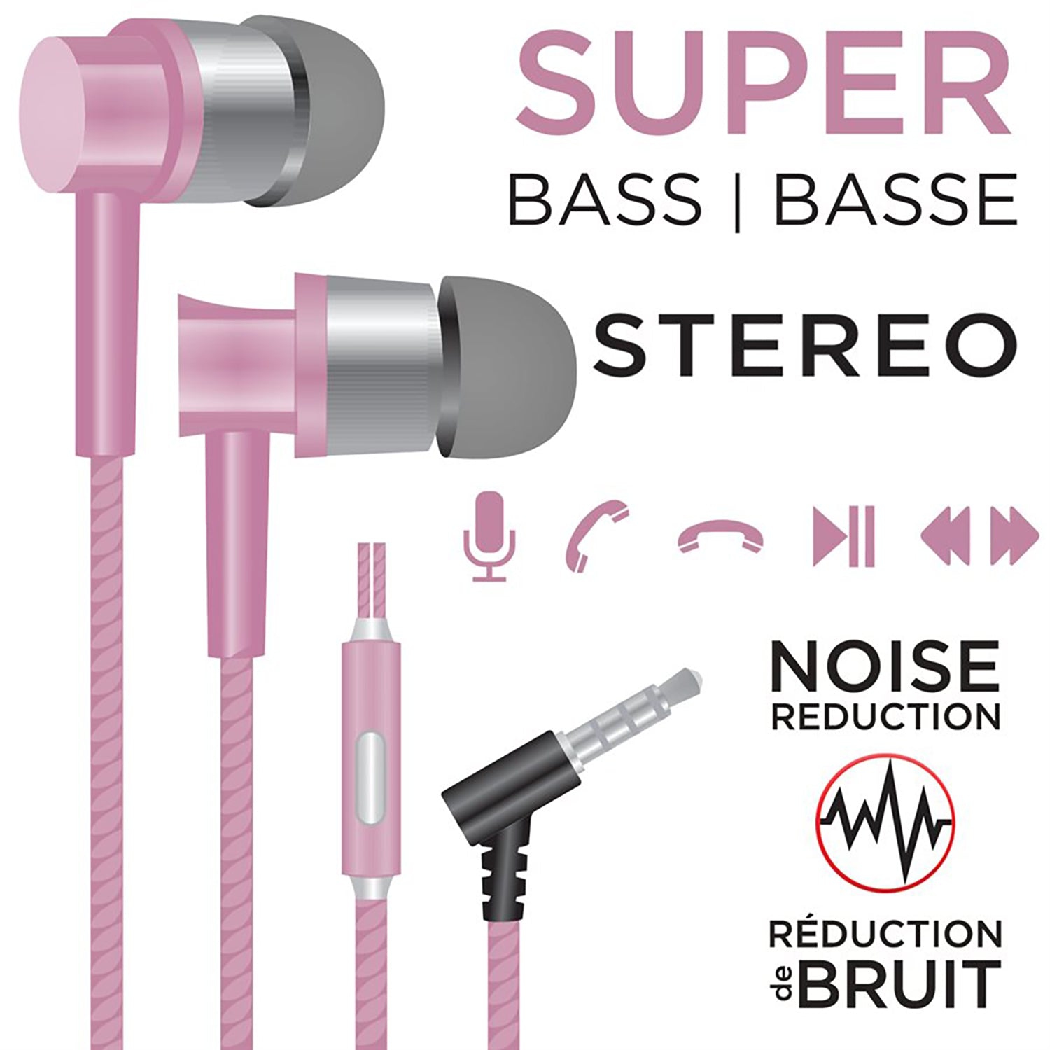 Escape - Stereo In-Ear Headphones, Noise Reduction, Integrated Microphone, Pink
