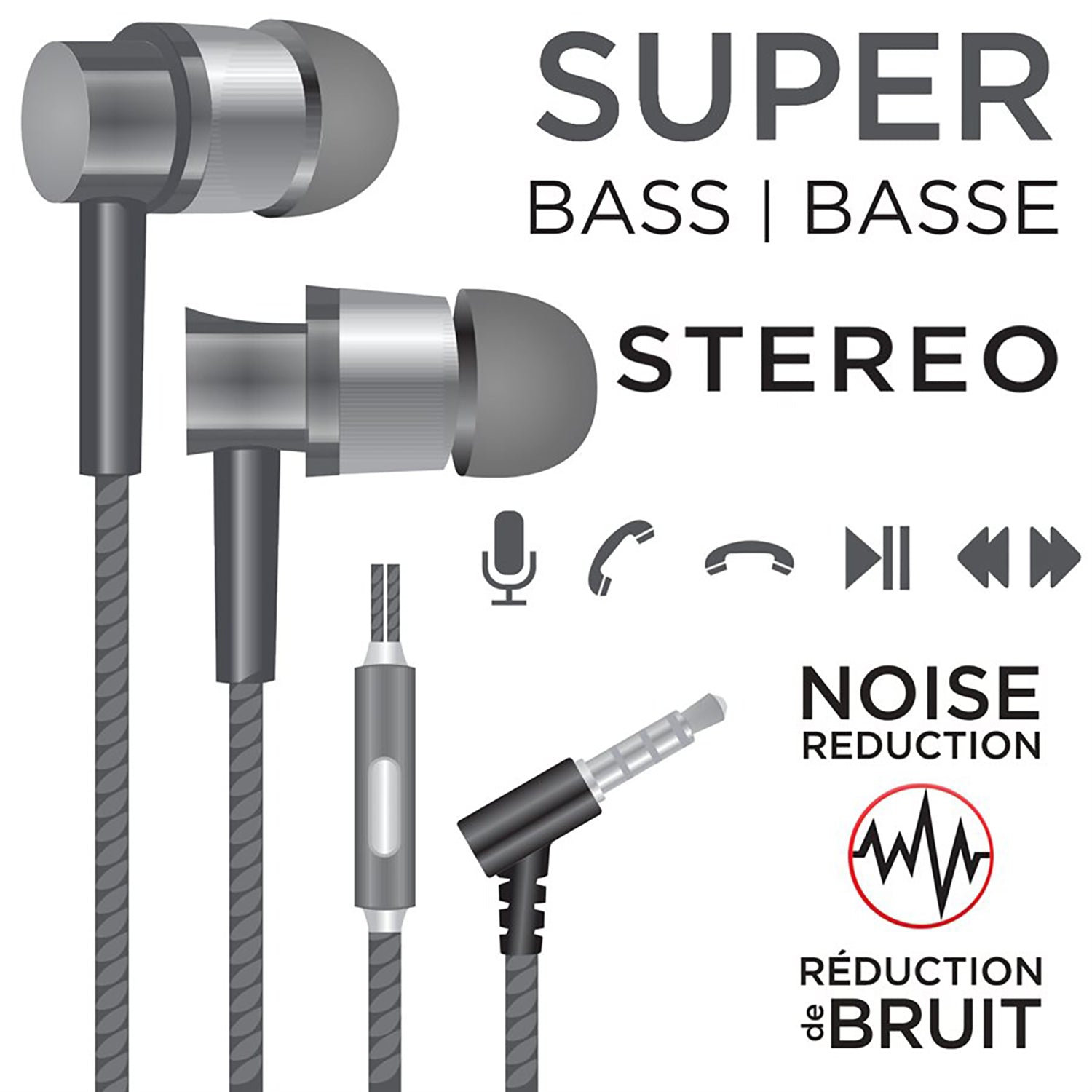 Escape - Stereo In-Ear Headphones, Noise Reduction, Integrated Microphone, Grey