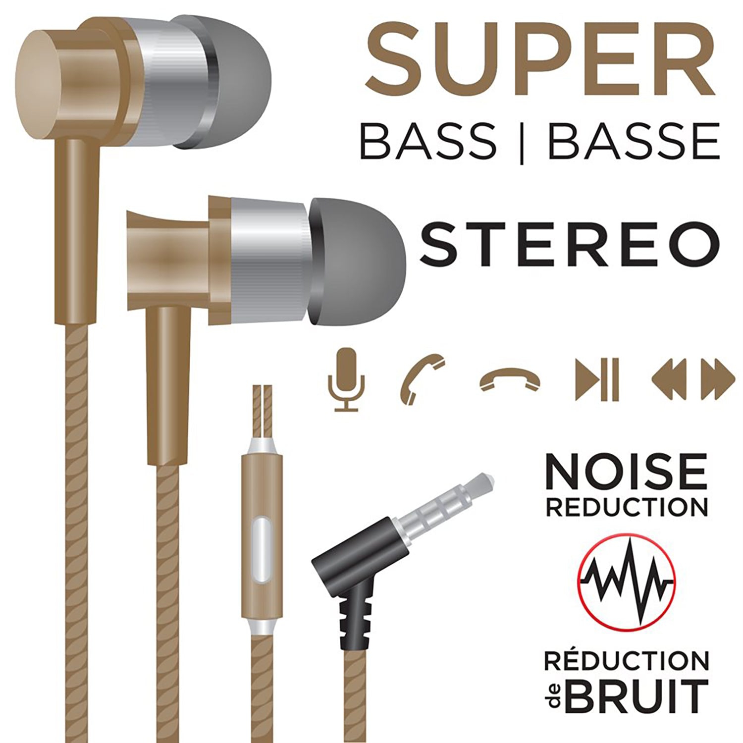 Escape - Stereo In-Ear Headphones, Noise Reduction, Integrated Microphone, Gold