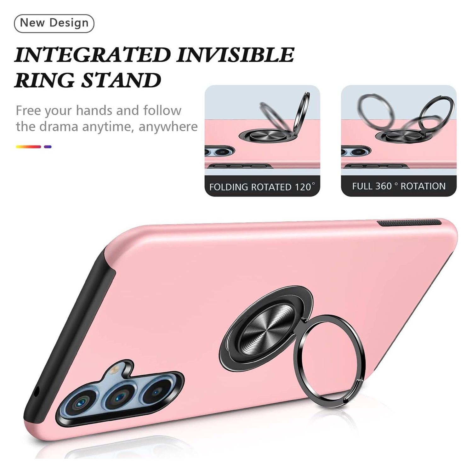 XCRS Dual-Layer Slim Design Armor Protection Cover, Built-in Magnetic Ring, Swirl Rotating Kickstand for Hands-Free View, Drop Protection Case for