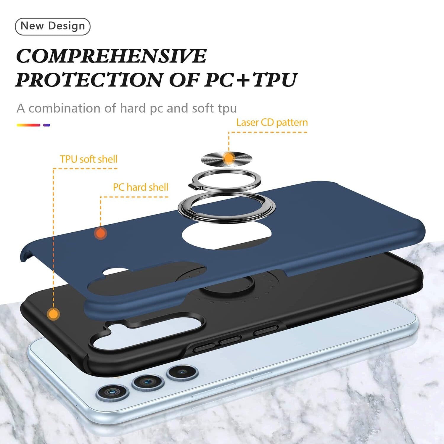 XCRS Dual-Layer Slim Design Armor Protection Cover, Built-in Magnetic Ring, Swirl Rotating Kickstand for Hands-Free View, Drop Protection Case for