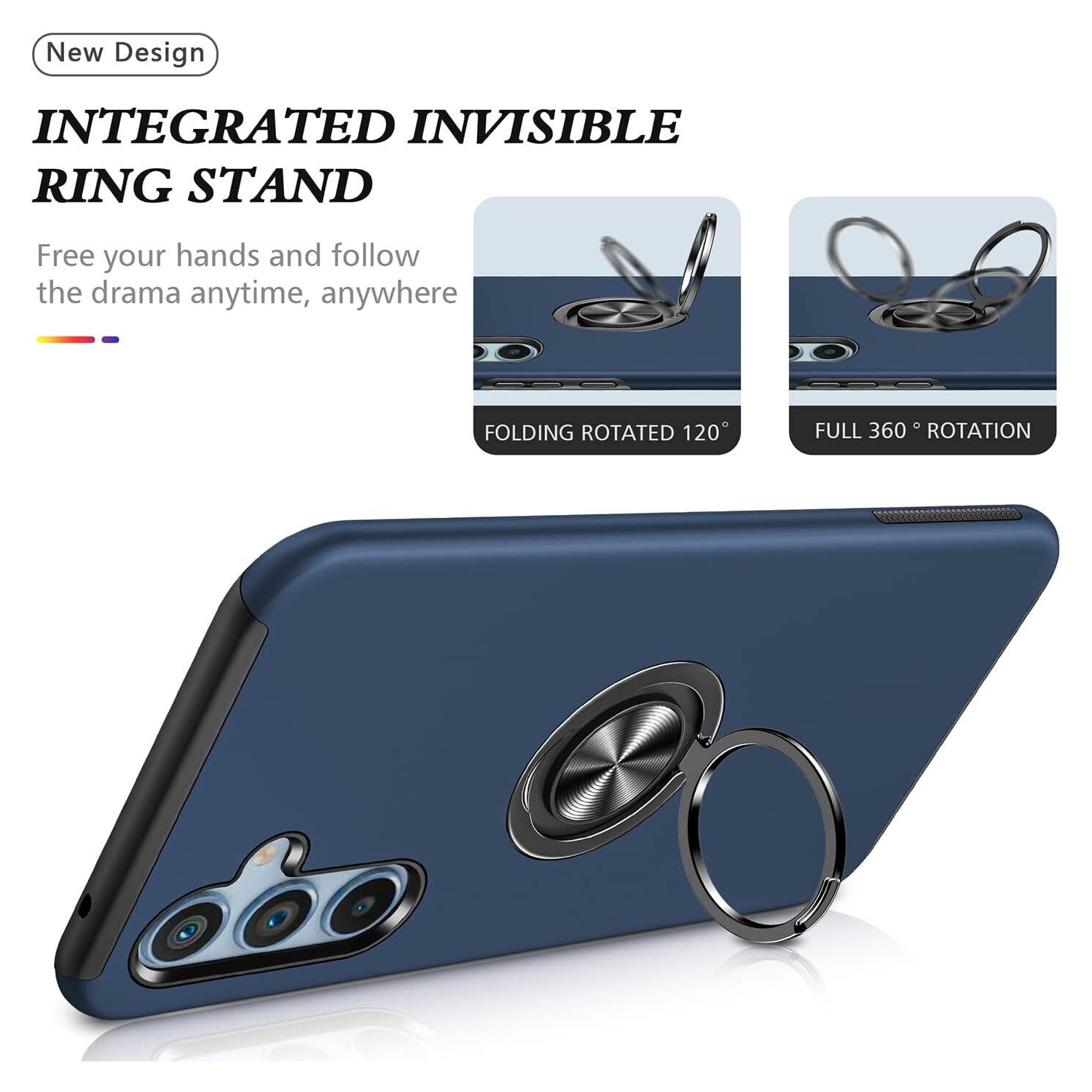 XCRS Dual-Layer Slim Design Armor Protection Cover, Built-in Magnetic Ring, Swirl Rotating Kickstand for Hands-Free View, Drop Protection Case for