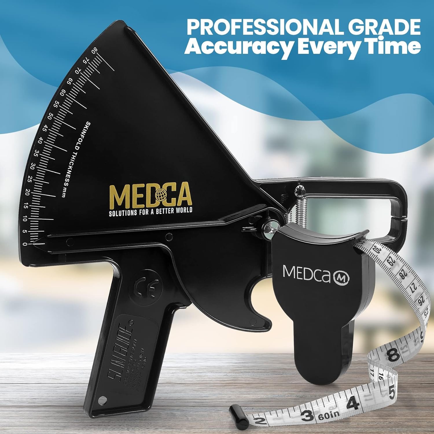 Pro Skinfold Caliper and Body Measurement Tape - Precision Body Fat Tool Plus BMI Chart - Measure and Gauge Body Fat, Track Weight Loss and Achieve