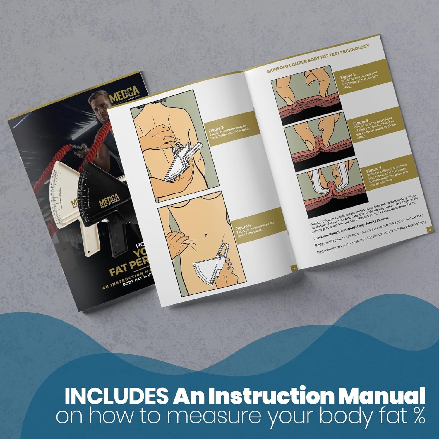 Pro Skinfold Caliper and Body Measurement Tape - Precision Body Fat Tool Plus BMI Chart - Measure and Gauge Body Fat, Track Weight Loss and Achieve