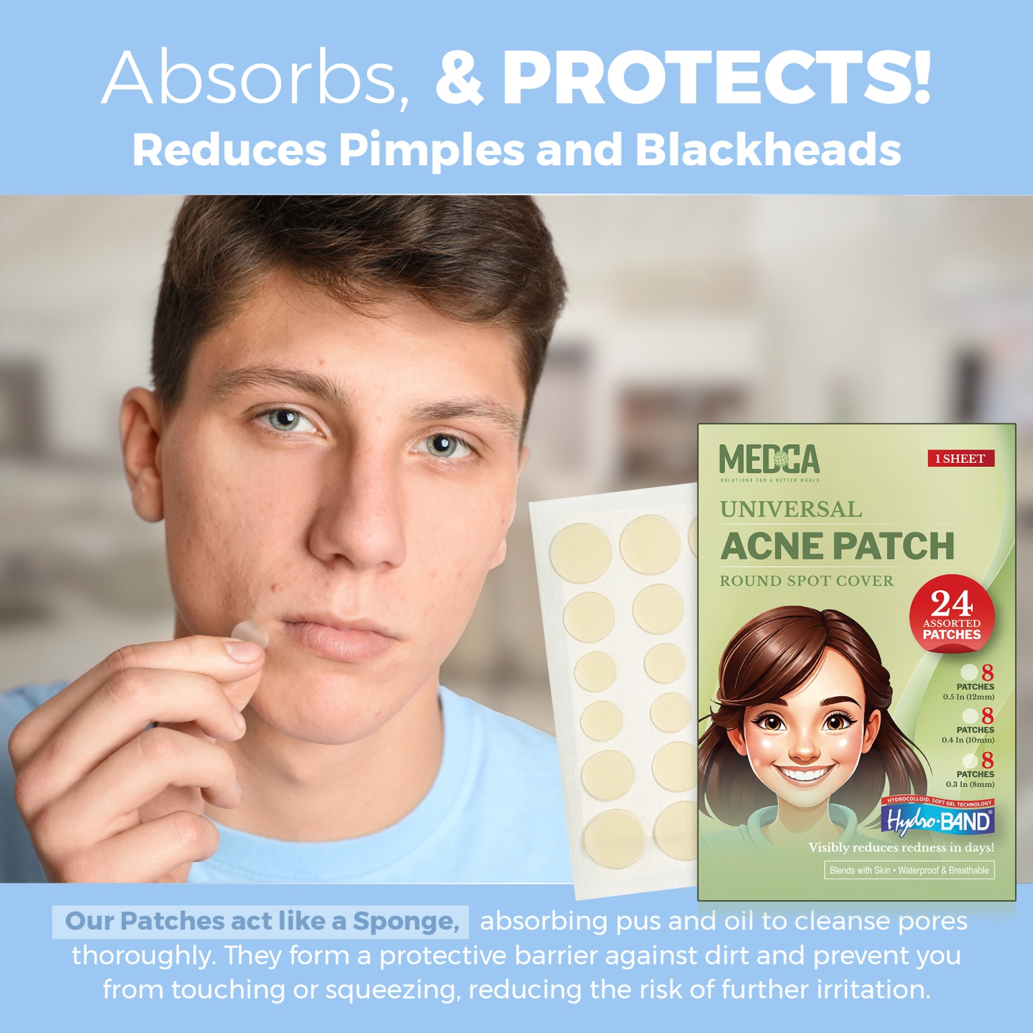 Acne Absorbing Covers - Hydrocolloid Acne Care Bandage Three Universal Patch Sizes, Acne Blemish Treatment for Face & Skin Spot Pore Patch, Reduce
