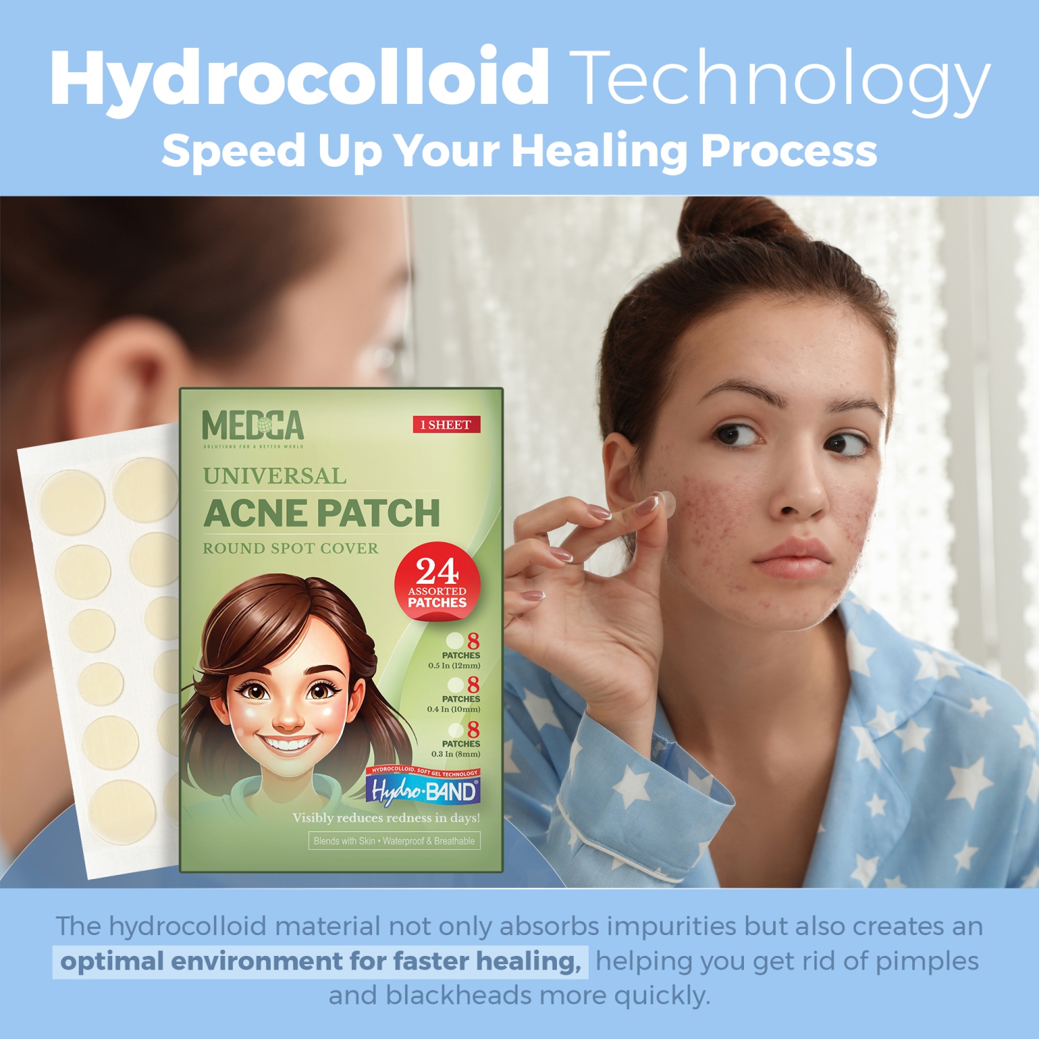Acne Absorbing Covers - Hydrocolloid Acne Care Bandage Three Universal Patch Sizes, Acne Blemish Treatment for Face & Skin Spot Pore Patch, Reduce