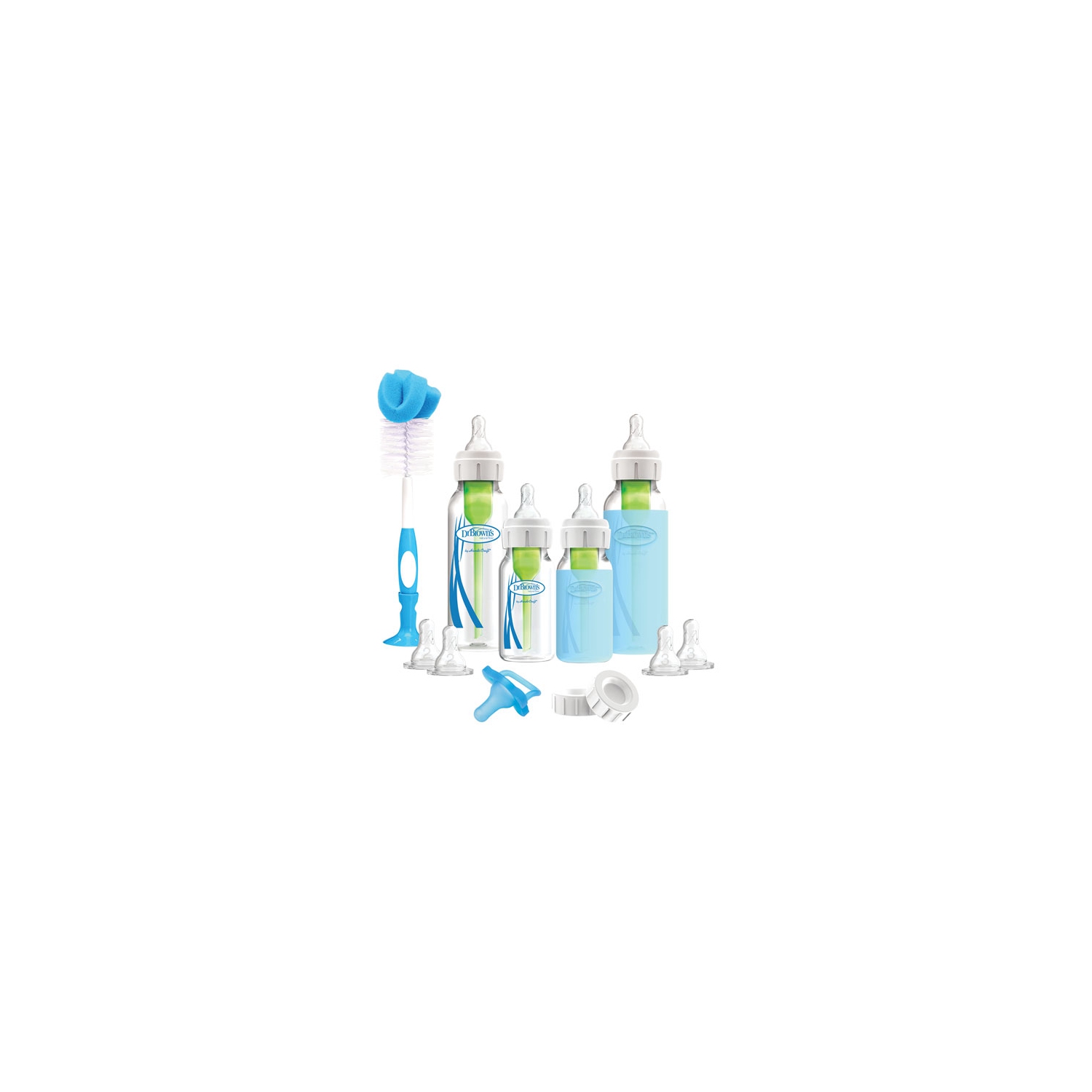 Dr. Brown's Options+ 4 oz./8 oz. Narrow Glass Baby Bottle Starter Set - 4 Pack - Blue
