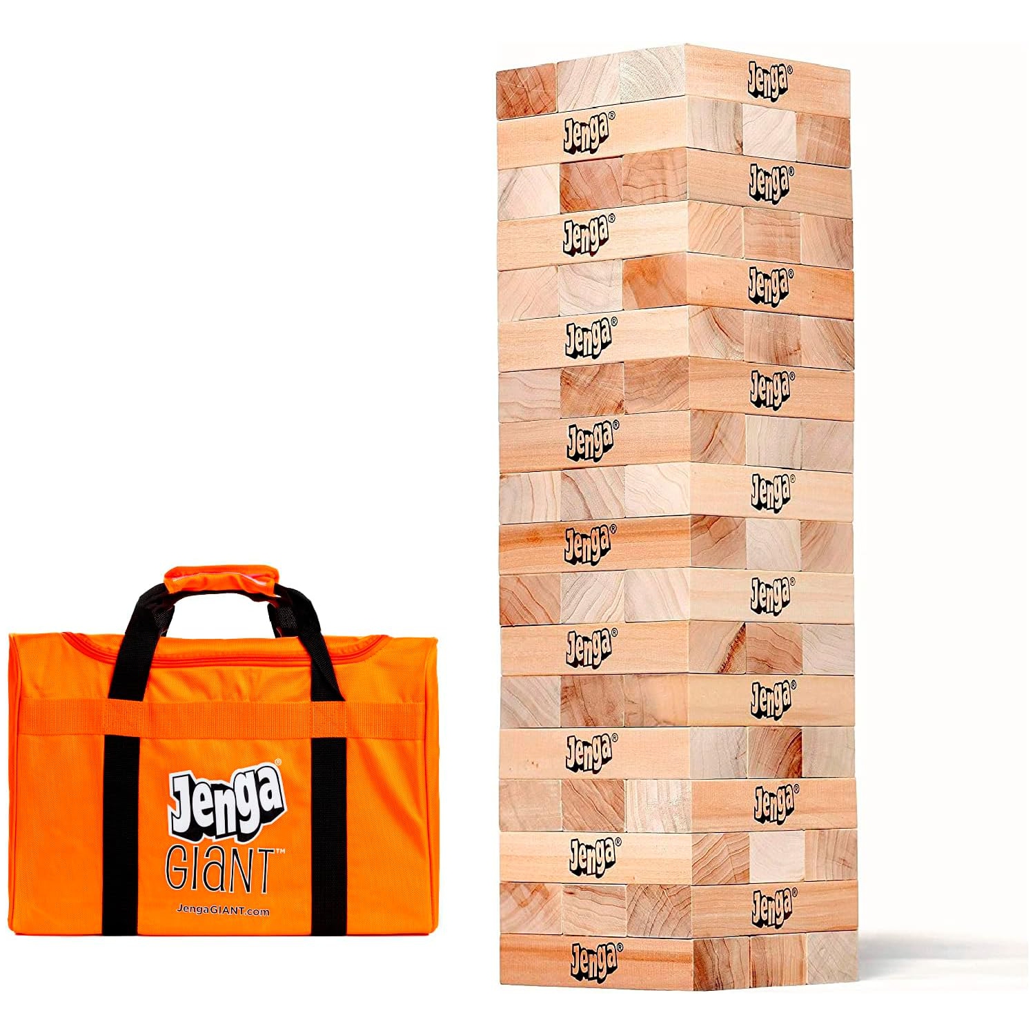 Jenga Giant JS7 jeu en bois dur de qualité supérieure conçu avec précision avec sac de transport robuste (jeu authentique de la marque Jenga)