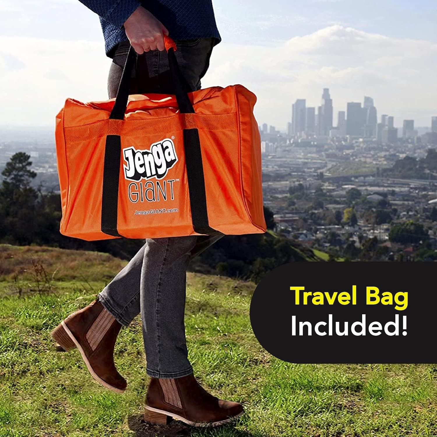 Jenga Giant JS7 jeu en bois dur de qualité supérieure conçu avec précision avec sac de transport robuste (jeu authentique de la marque Jenga)