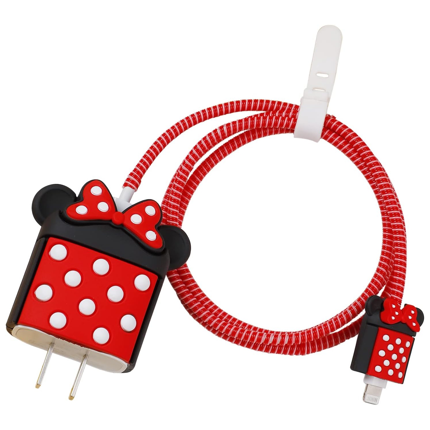 3D Cute Cartoon Charger Protector Case - Compatible for Apple 20W USB-C Power Adapter and Lightning Cable (Red Mouse)
